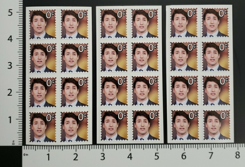 Trudeau 0 cent NOVELTY STAMP 24 pack Prime Minister Zero Cents stamps Justin FUN