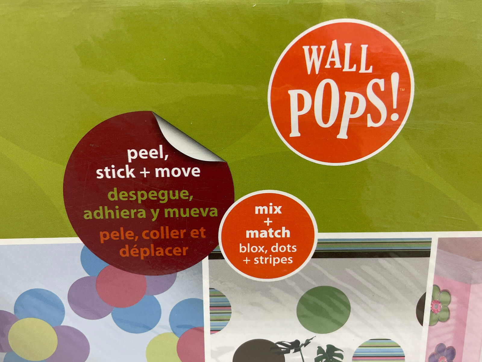 Wall Pops! 13" four large Dots self-stick removeable decals, "green poppies"