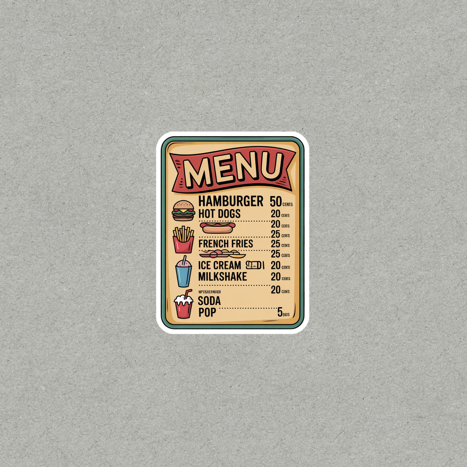 Vintage Diner Menu Price List Sticker Decal for Kitchen or Restaurant Decor #706