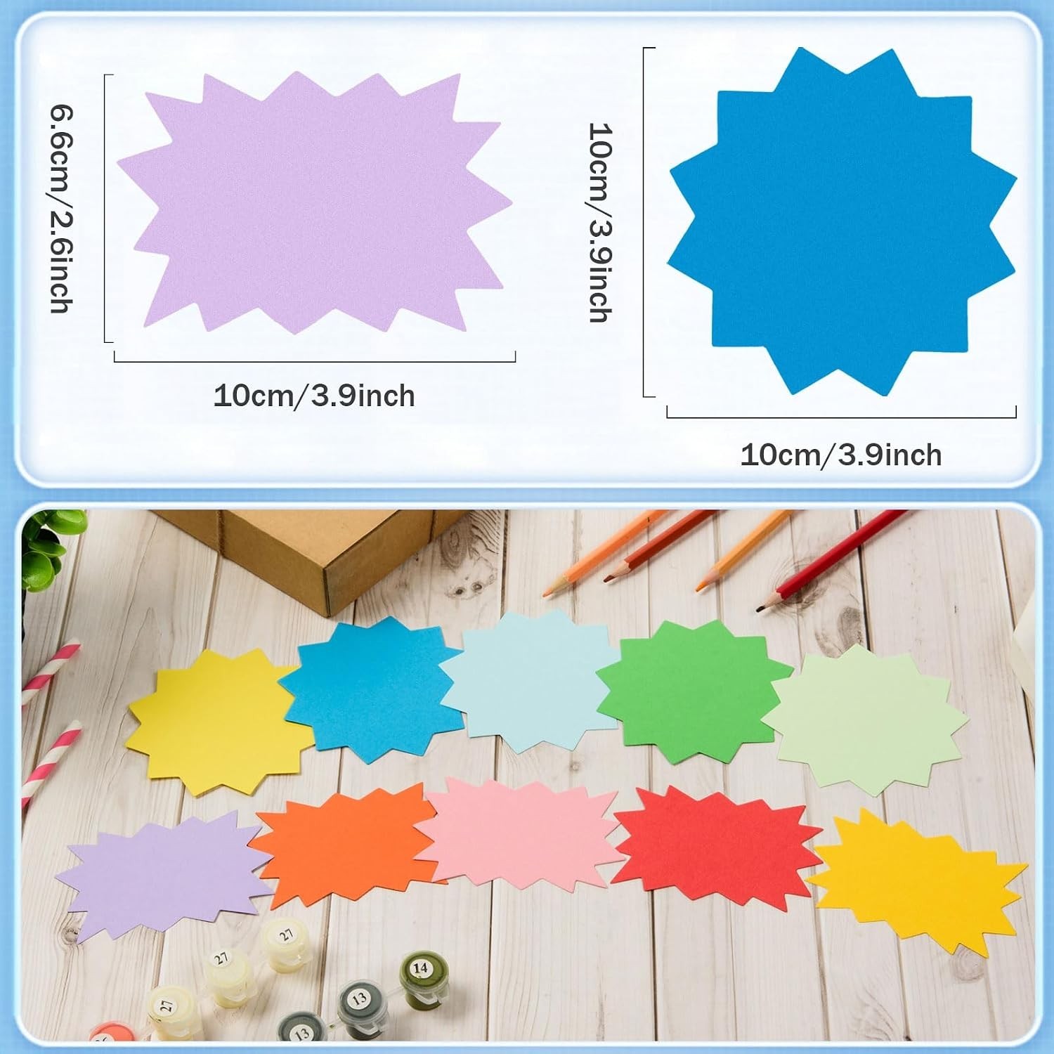 360 Pcs Multicolor Starburst Signs Cutouts in 2 Styles, Blank Round Rectangle…