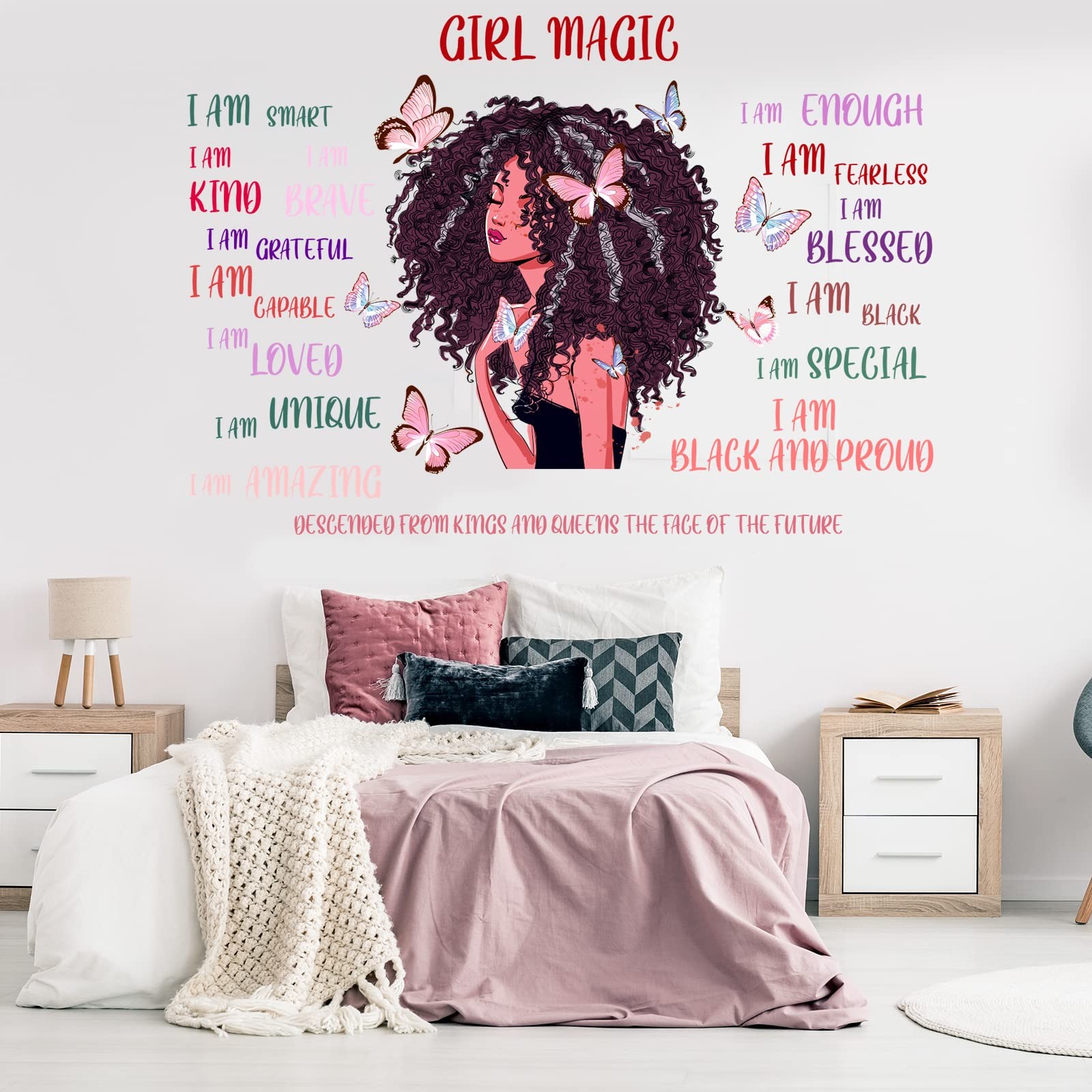 Black Girl Butterfly Wall Decals Girl Magic Sticker for Girls Room