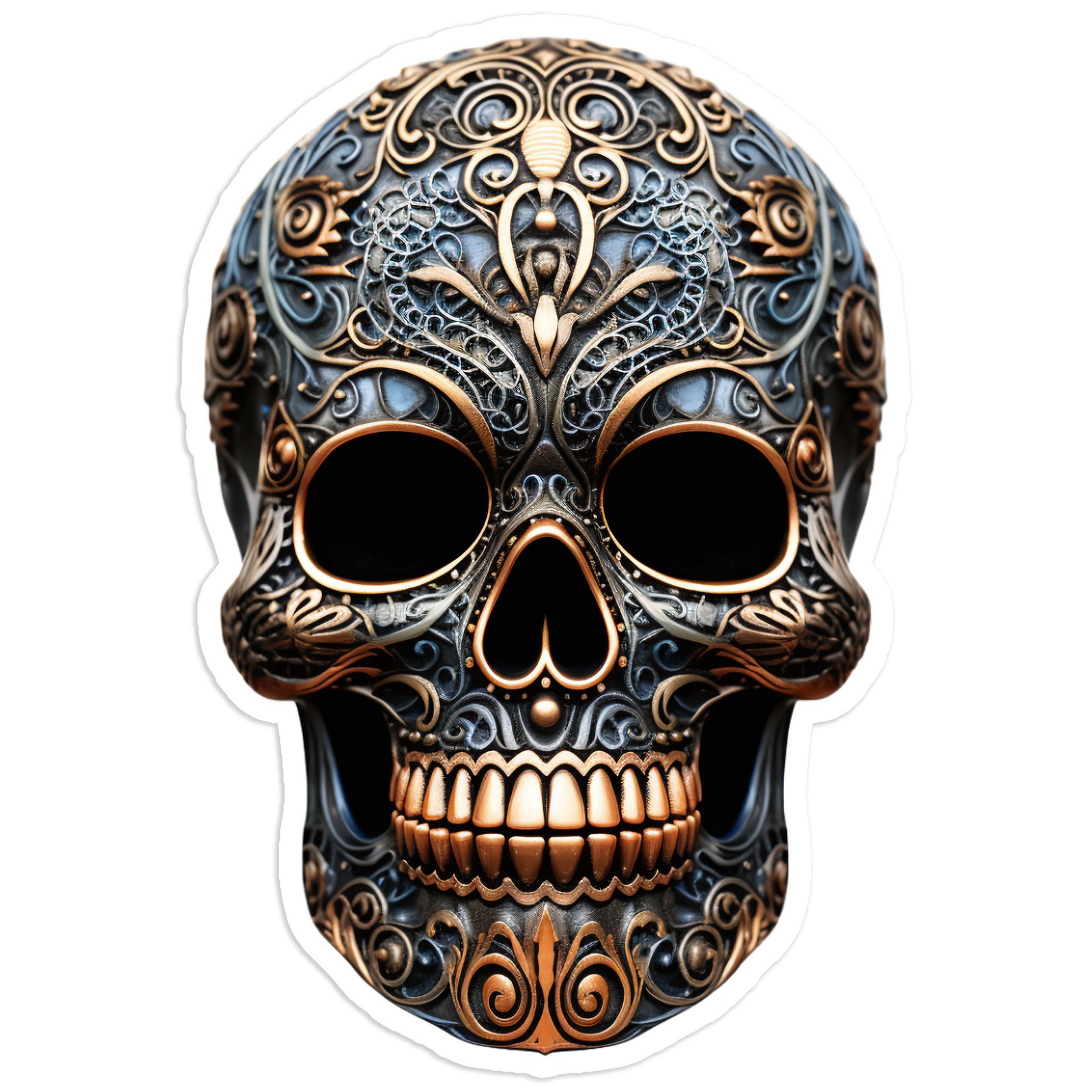 Intricate Blue Gold Sugar Skull – Vinyl Decal Sticker – #1944