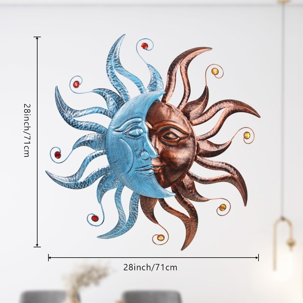Sun and Moon Metal Wall Decor, 28" Large – Indoor Outdoor