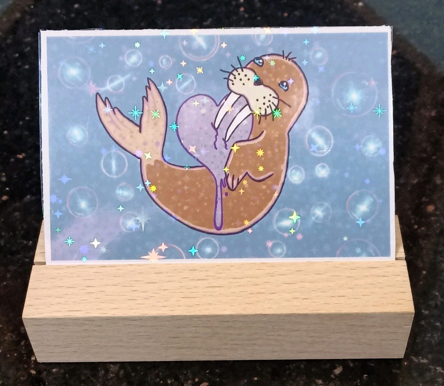 " I Love Walruses" Sticker Heart Holographic Star Lamenated 3 1/2" X 2 1/2"