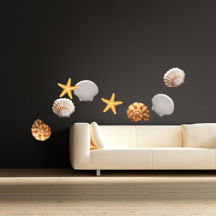 Sea Shell Wall Decals Sea Shells Ocean Seaside Beach Starfish Oyster Mural, d16