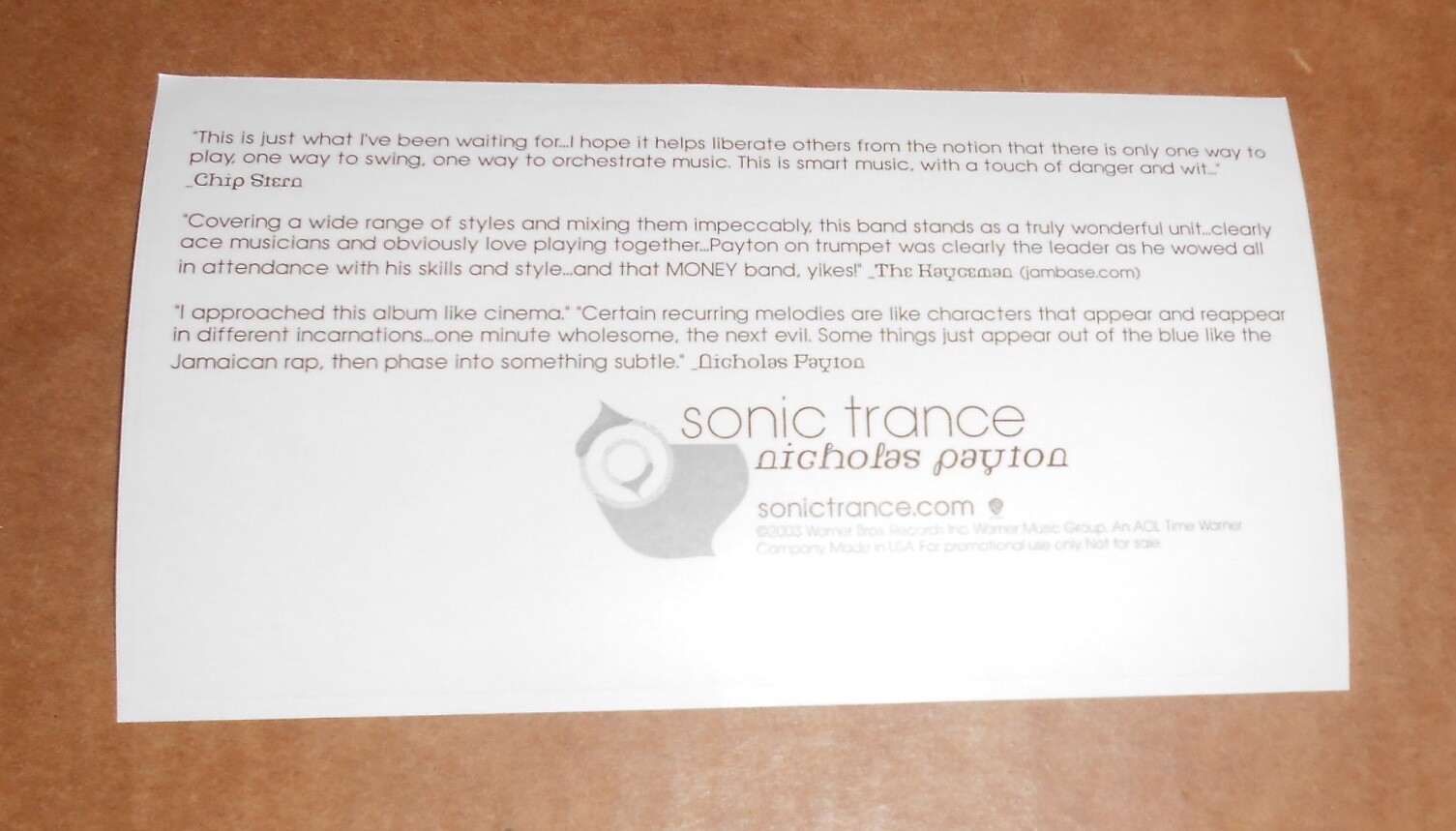 Nicholas Payton Sonic Trance Sticker Promo 6×3.5 Jazz