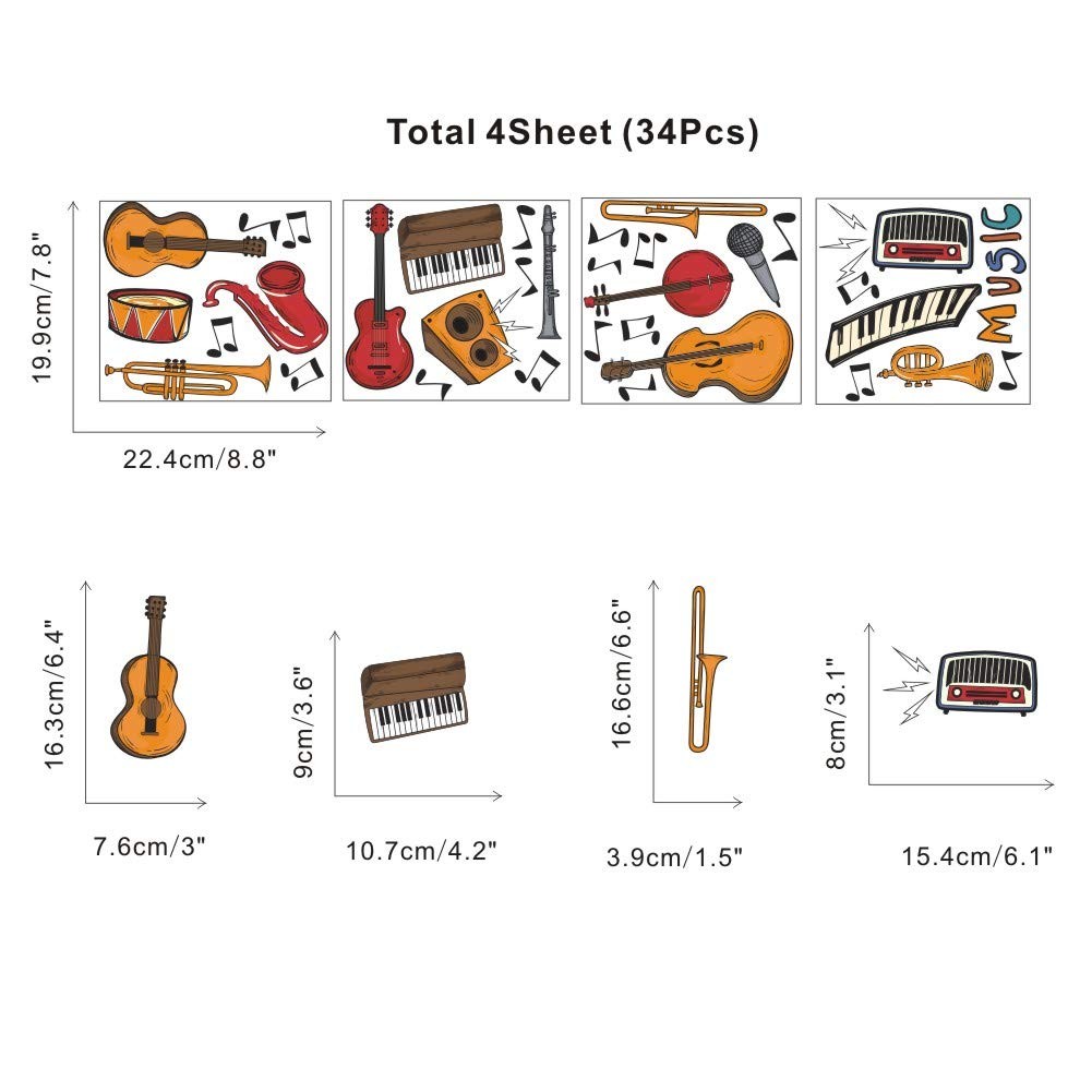 Colorful Music Wall Decal Musical Instrument Wall Stickers