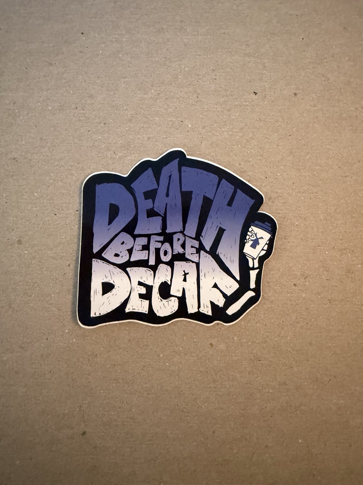 DUTCH BROS BONUS STICKER DAY 2/26/2025 “DEATH BEFORE DECAF” Blue Ombre