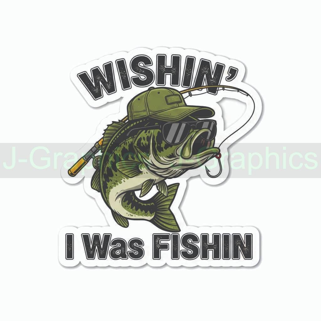 Wishing I was Fishing Bass Fish Vinyl Decal Sticker A