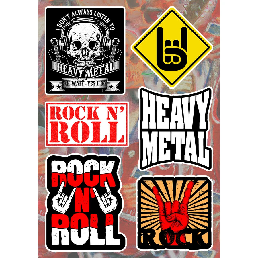 Hard Rock Heavy Metal Stickers Rock N Roll Skull Guitar Sign of the Horns Decals