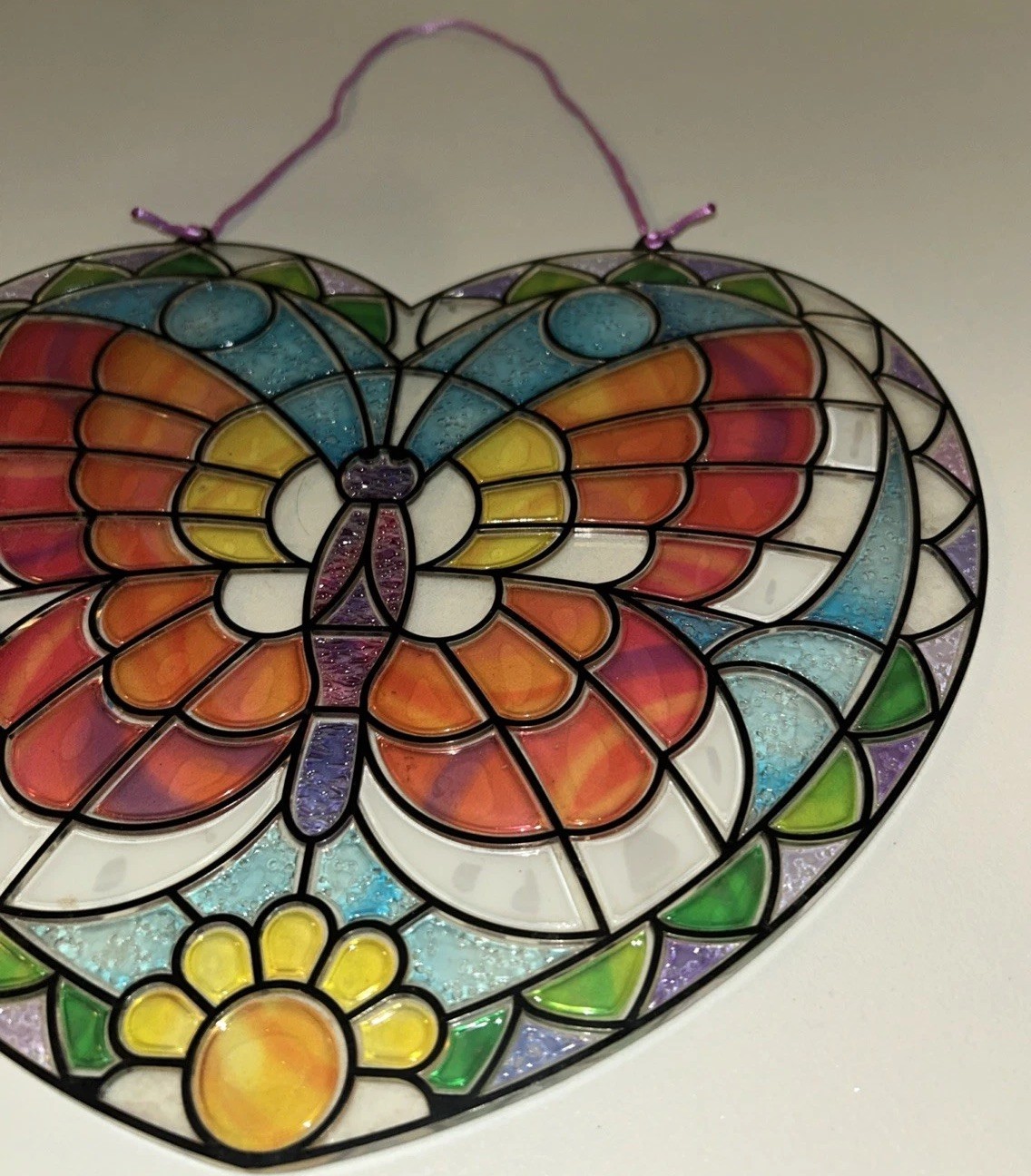 9×10 ~ Butterfly Heart Multicolor Home Decor Plastic Sun Catcher Window Hanging