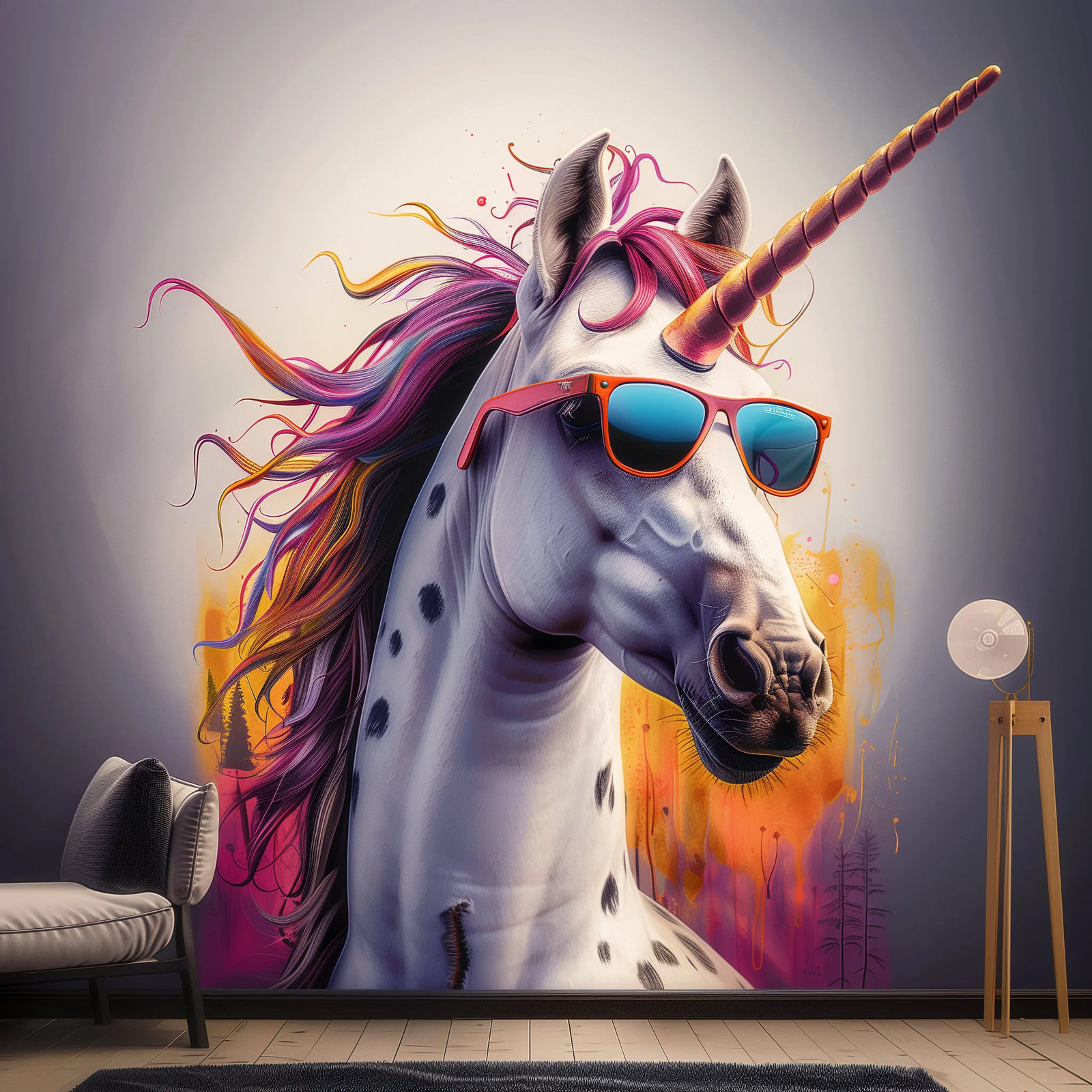 Photorealistic Unicorn Wall Sticker – Bold Vibrant Unicorn with Sunglasses