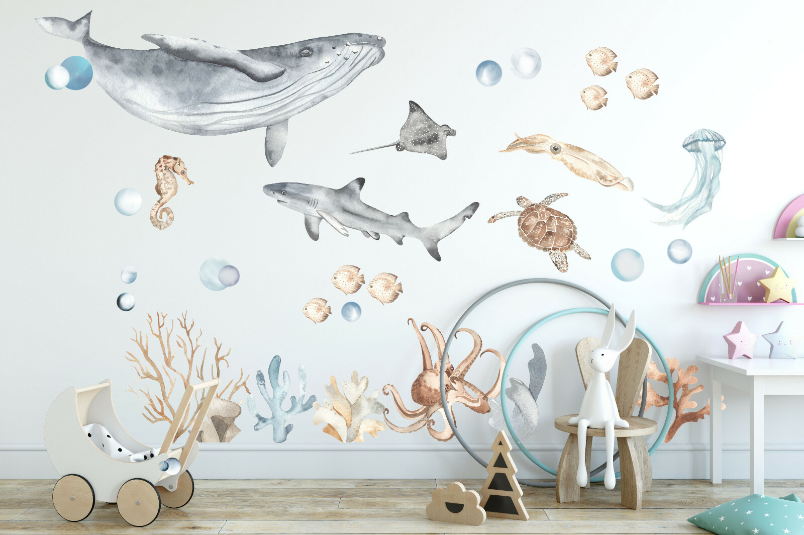 Underwater World Marine Sea Life Whale Turtle Wall Decal Sticker Room Decor