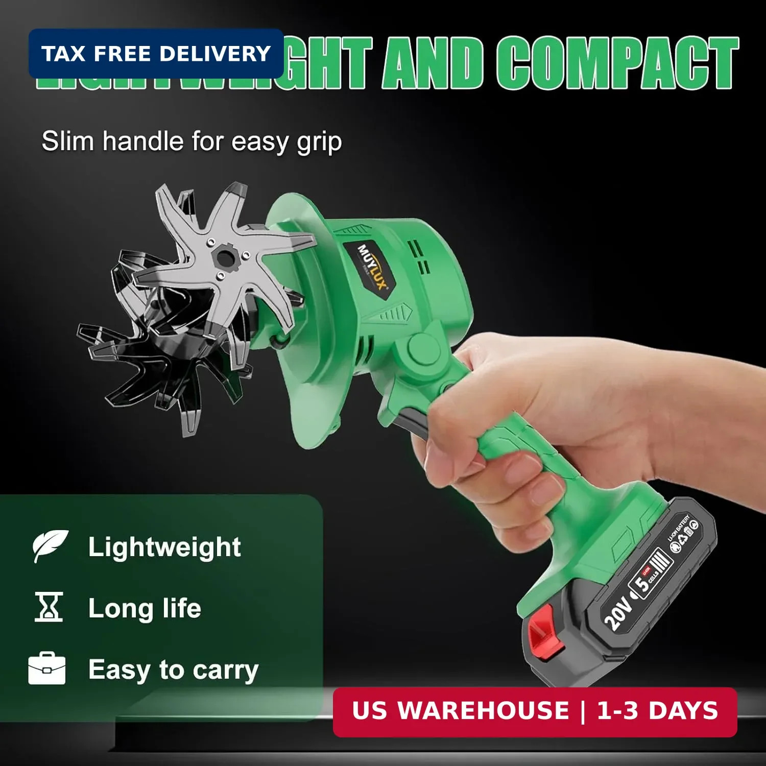 20V Cordless Tiller Cultivator 2x 2.0Ah Batteries Electric Garden Rototiller Kit