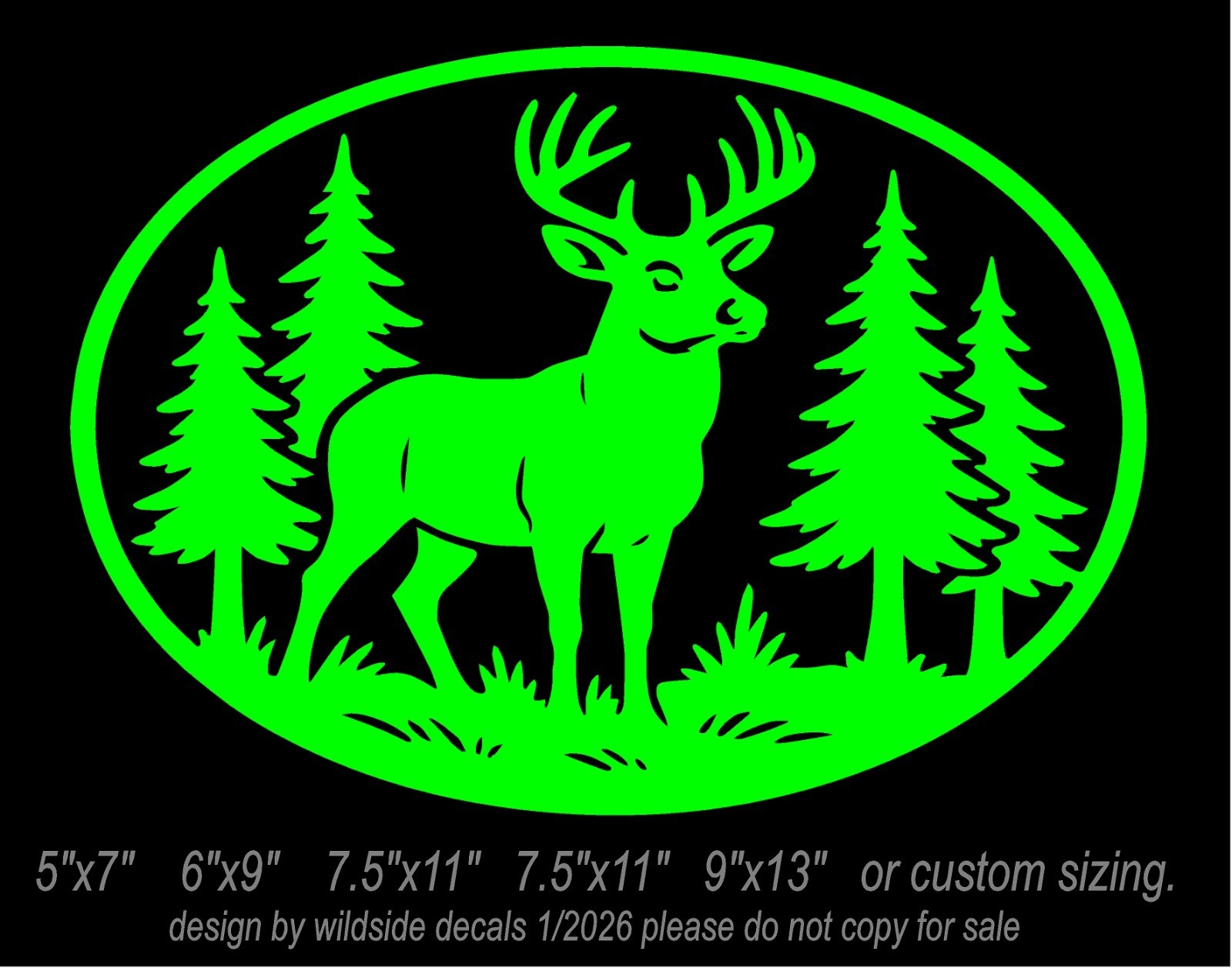 Forest Scene Vinyl Decal Deer in Woods Oval car truck window sticker graphic