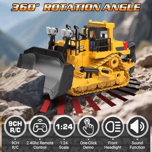 RC Bulldozer Toy for Boys, Remote Control Play Bulldozer Construction Vehicles