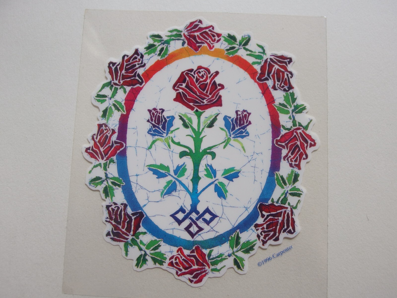 Vintage Grateful Dead-Inspired Window Sticker 🌹 Rainbow Roses Mandala 1996