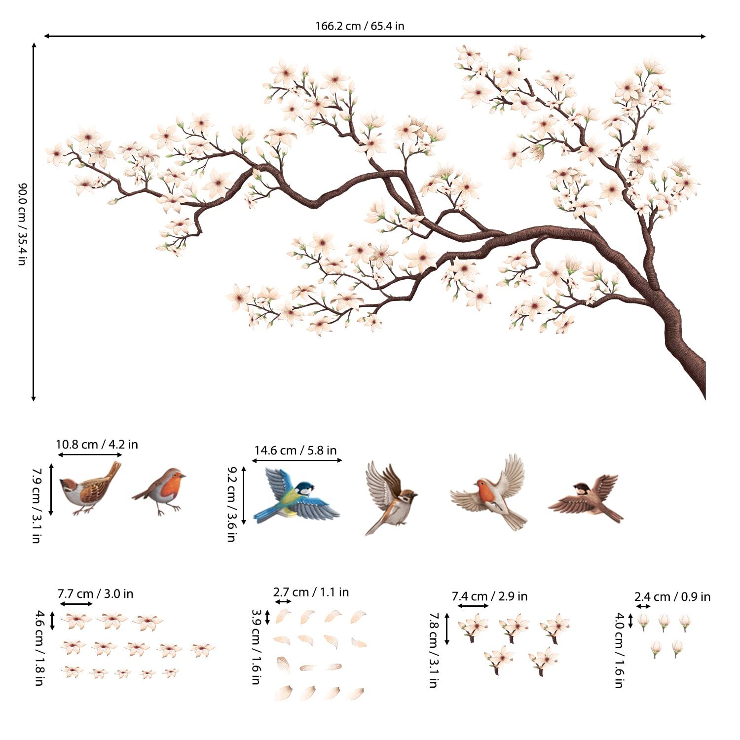 SG4-2317 Oriental Flower Tree Wall Stickers declas Kids Bedroom Cherry Blosso…