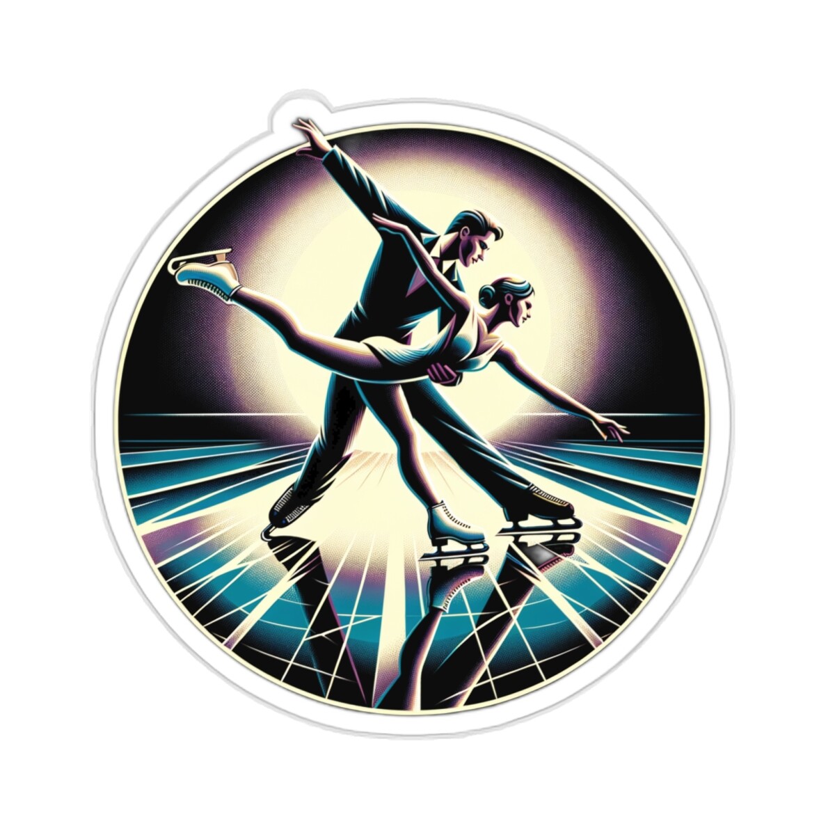Sticker Art Deco Dance Duo Olympic Figure Skating Ice Skates 2×2" 3×3" 4×4" 6×6"