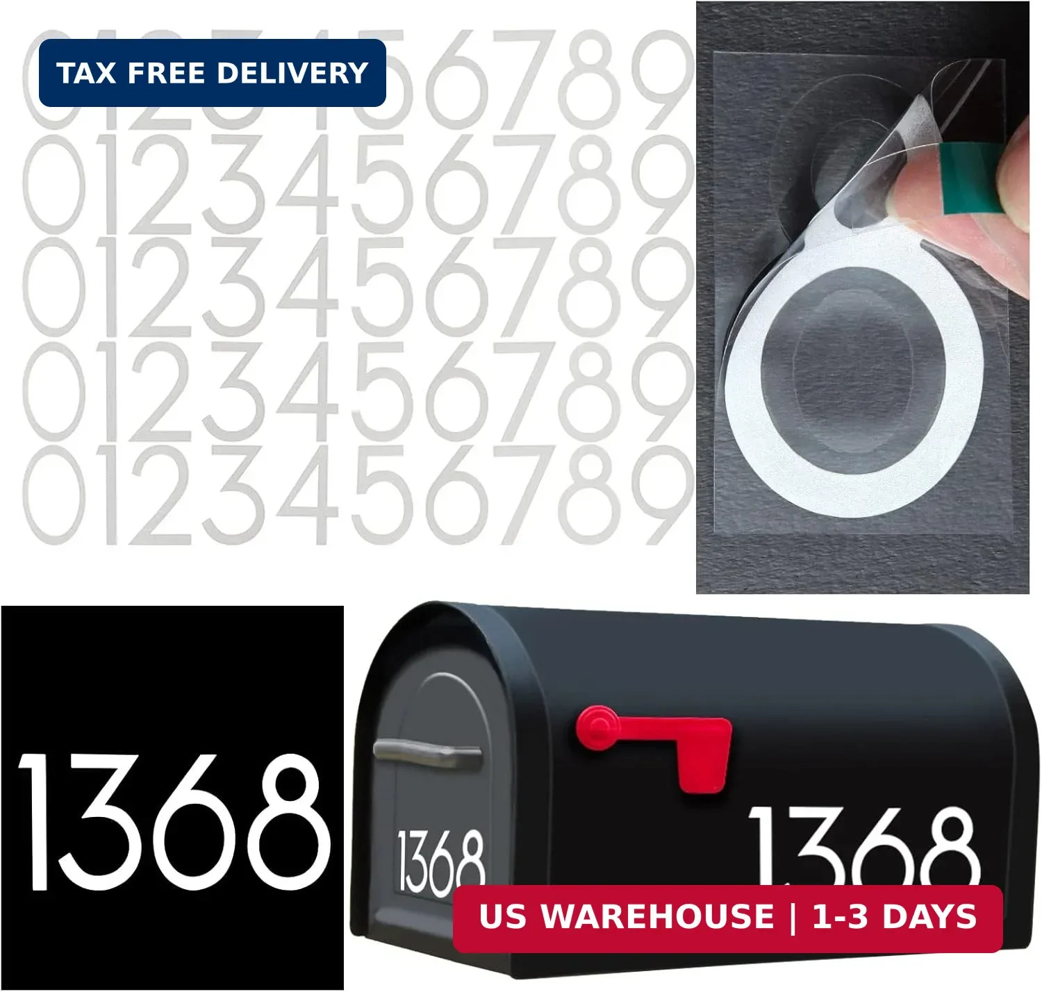 4 inch Reflective Mailbox Numbers for Outside, 5 Sets Number Stickers with Stick