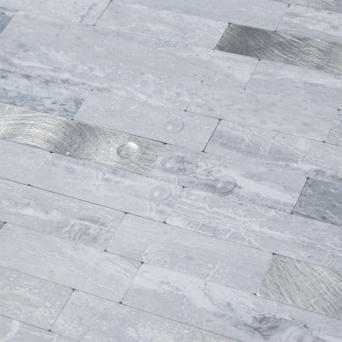 AULIGET 20 Sheets Faux Stone Peel and Stick Backsplash, Light Grey Marble Loo…