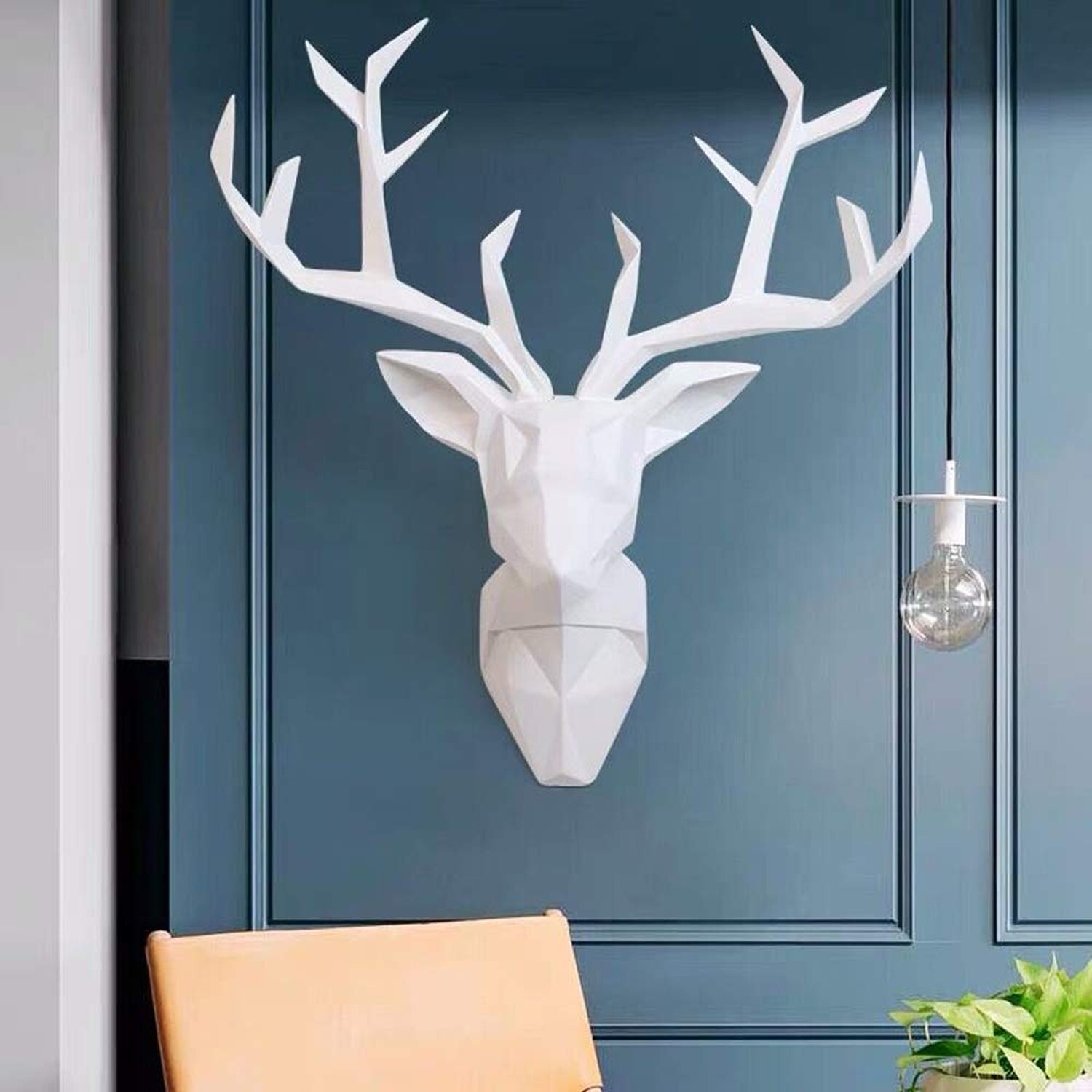 YJ Home Deer Head Wall Art – Geometrial Deer Head Sculpture Home Decor (White…