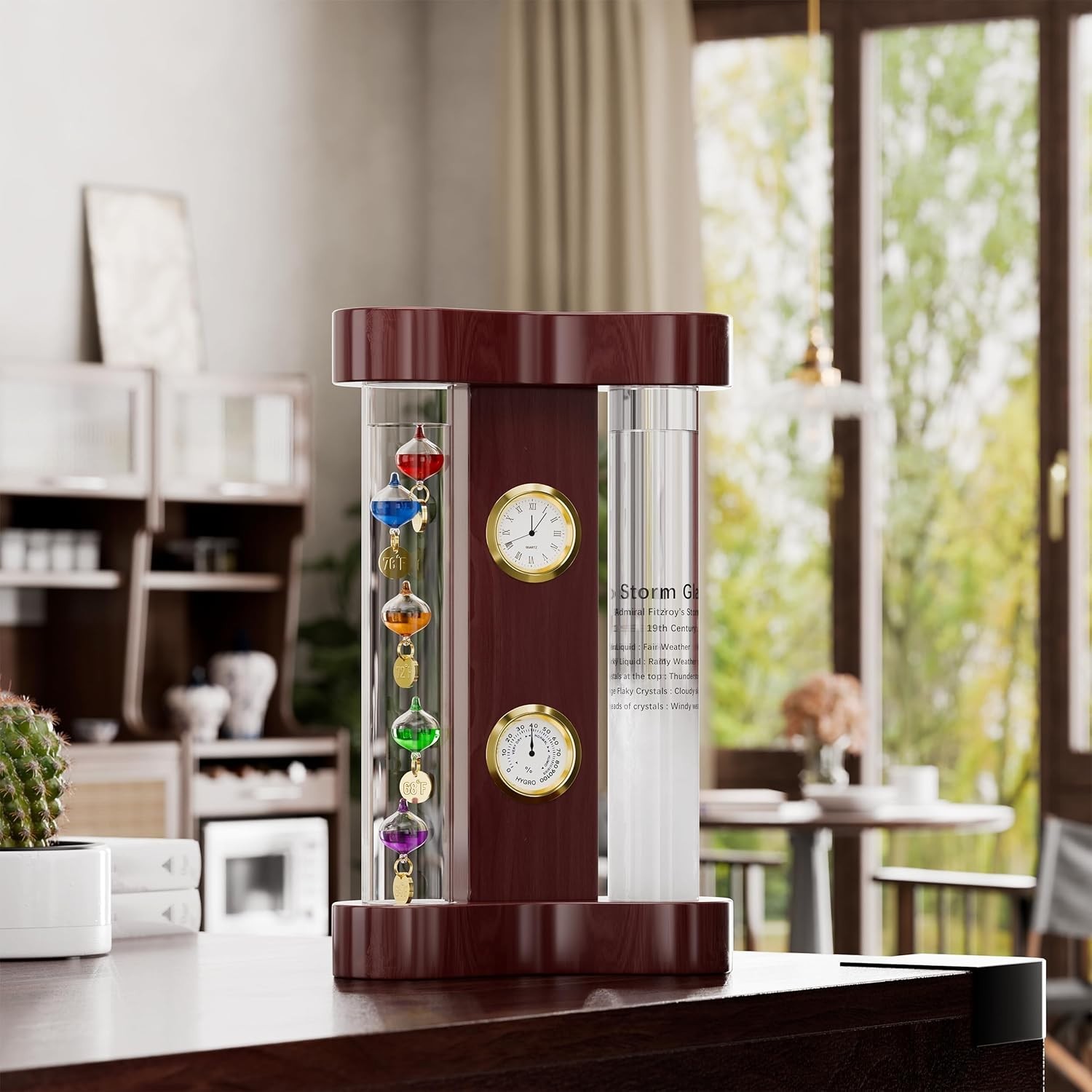 Analog Weather Station with Glass Galileo Thermometer Fitzroy Storm Glass Precis