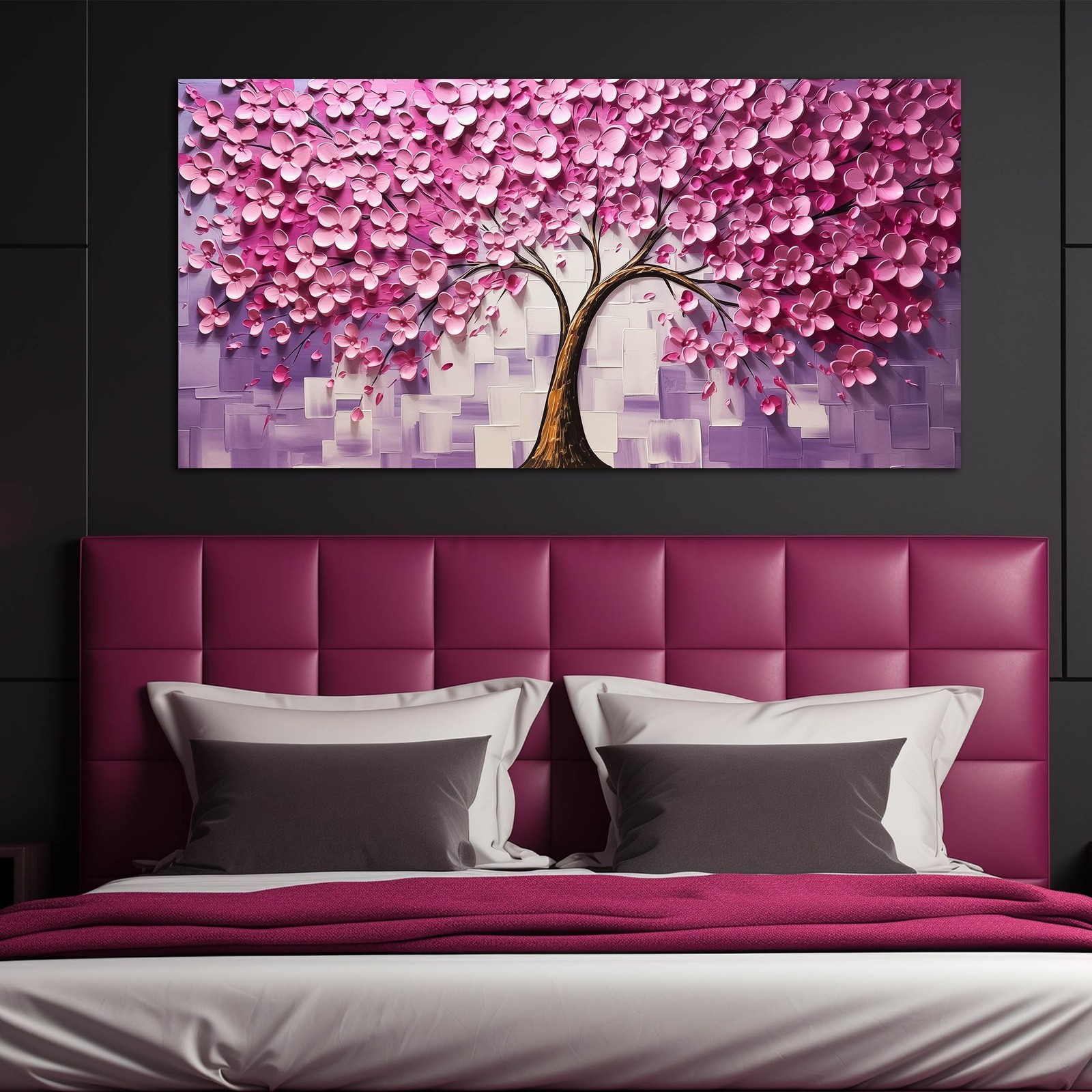 Tree of Life Wall Art for Living Room Large Size,Hot Pink Bedroom Decor for T…
