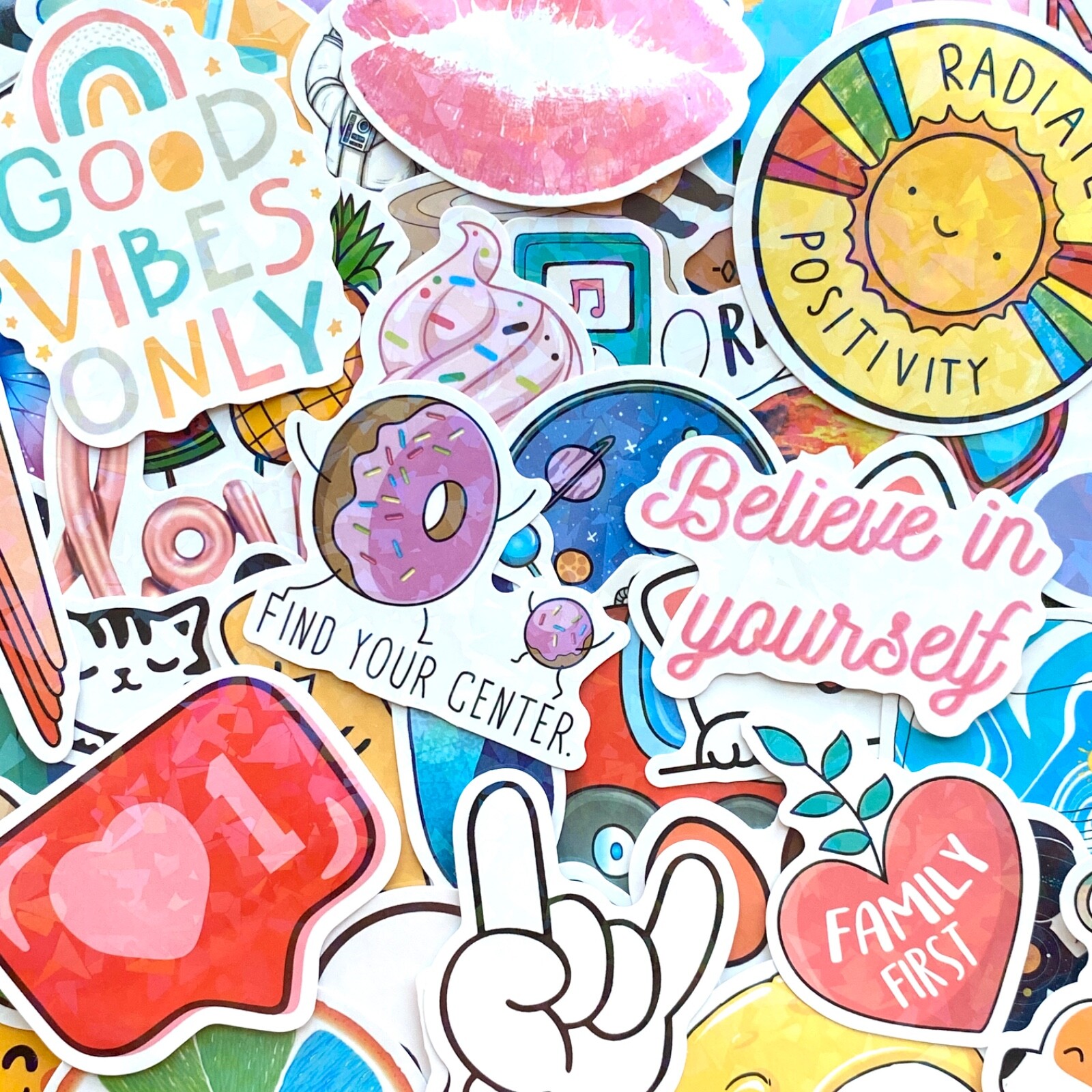 5-100 pcs Holographic Stickers, Boho Aesthetic Reflective Journal Laptop Decals