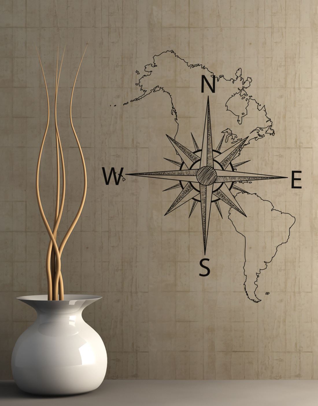 Nautical Map of North & South America w/ Compass Wall Decal Stickerbrand #6018