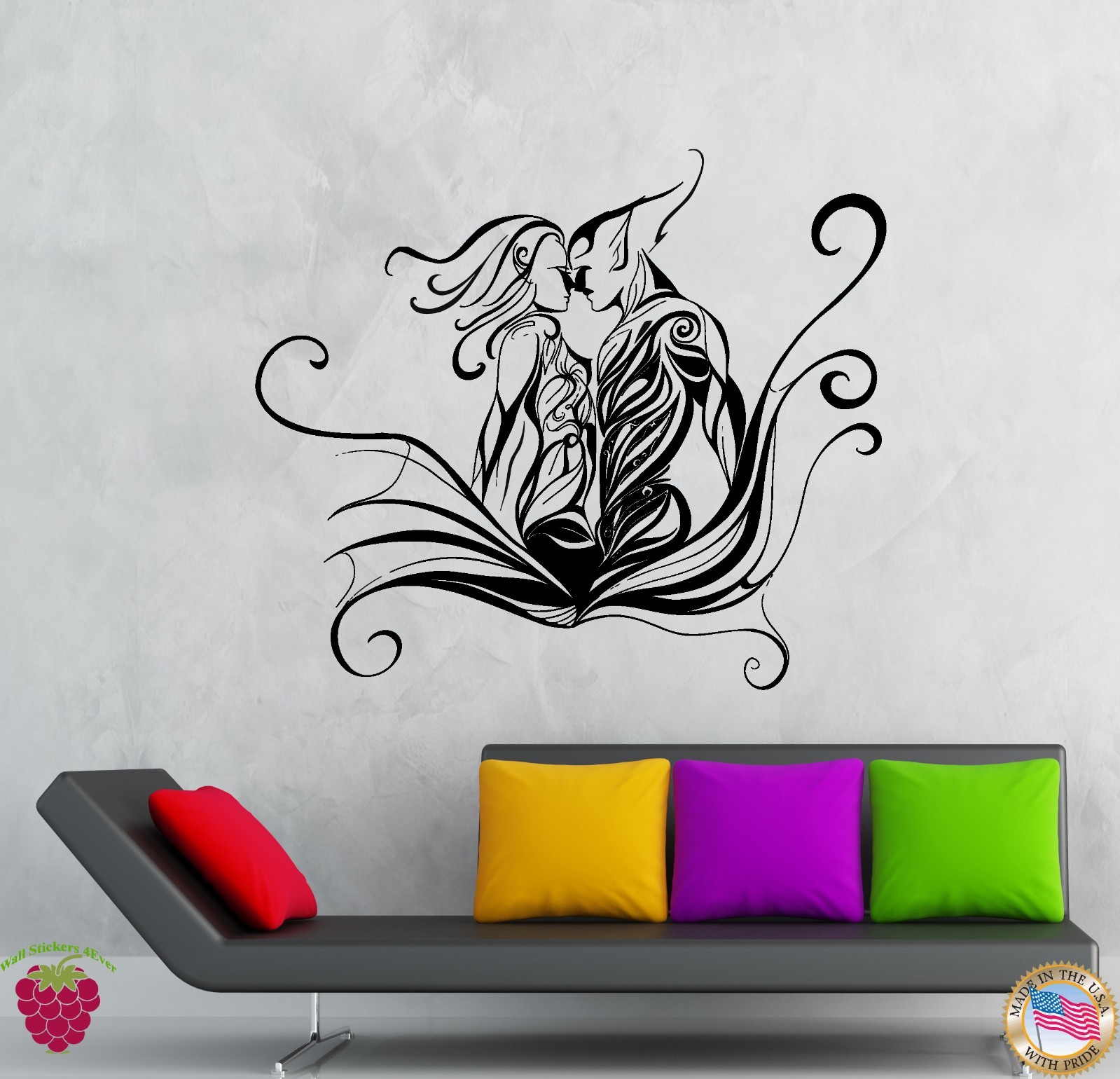 Wall Stickers Vinyl Decal Kissing Couple Romantic Flower Decor (z1953)