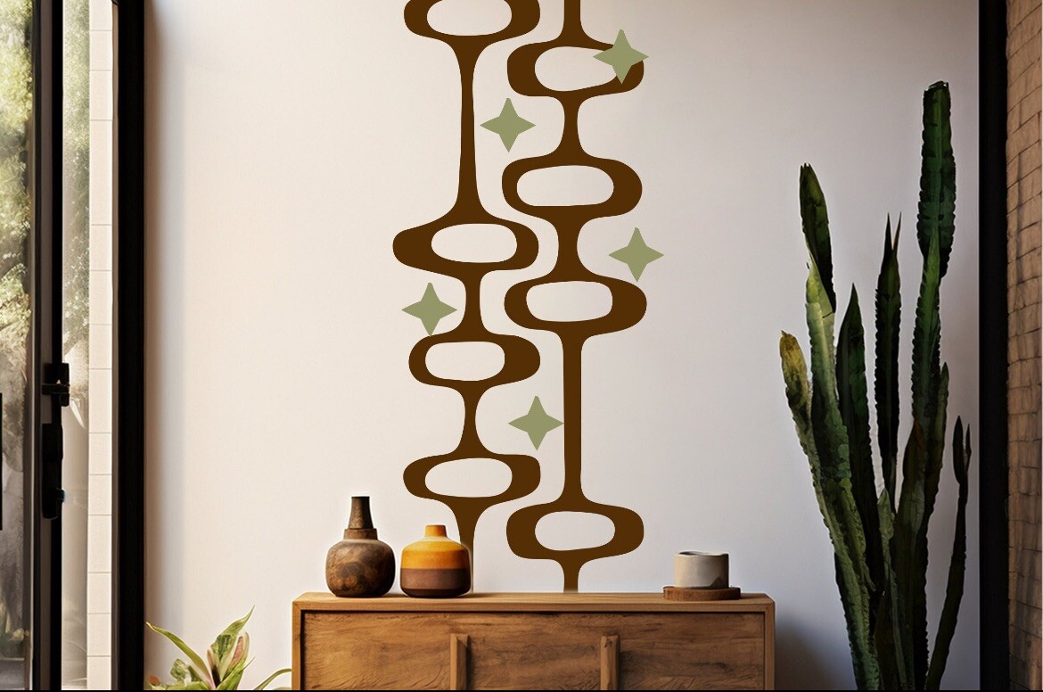 Mid-Century Modern Atomic Age Wall Decal | Retro Home Decor, 80” H x 22” W”