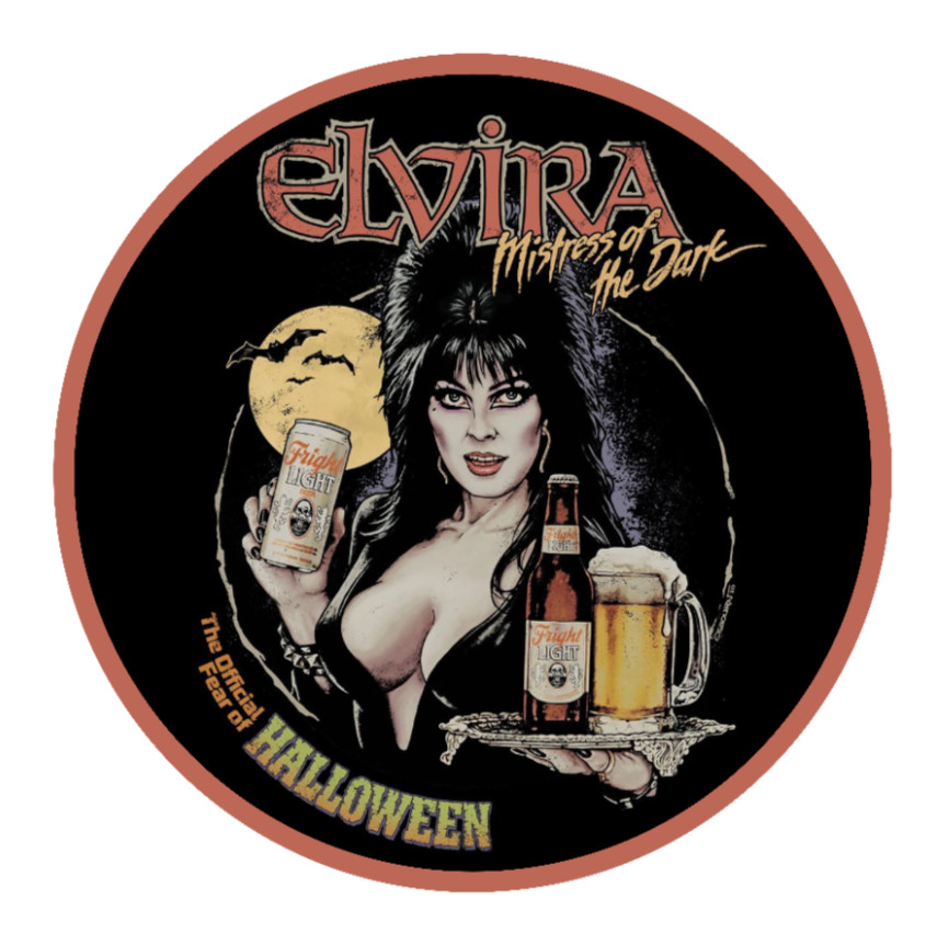 Halloween – Elvira Fright Light Beer – 4" Decal Car Cooler Laptop Decor Tumbler