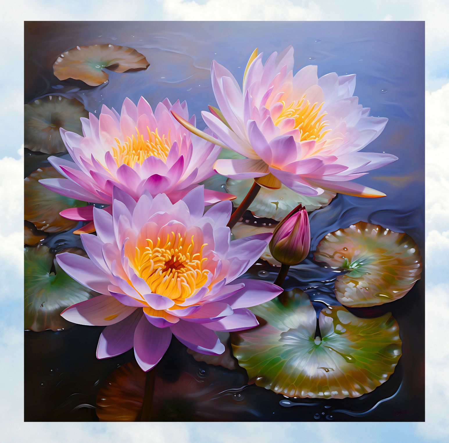 Lotus Water Lily Flowers WINDOW CLING Size 8" Square Repositionable Vinyl