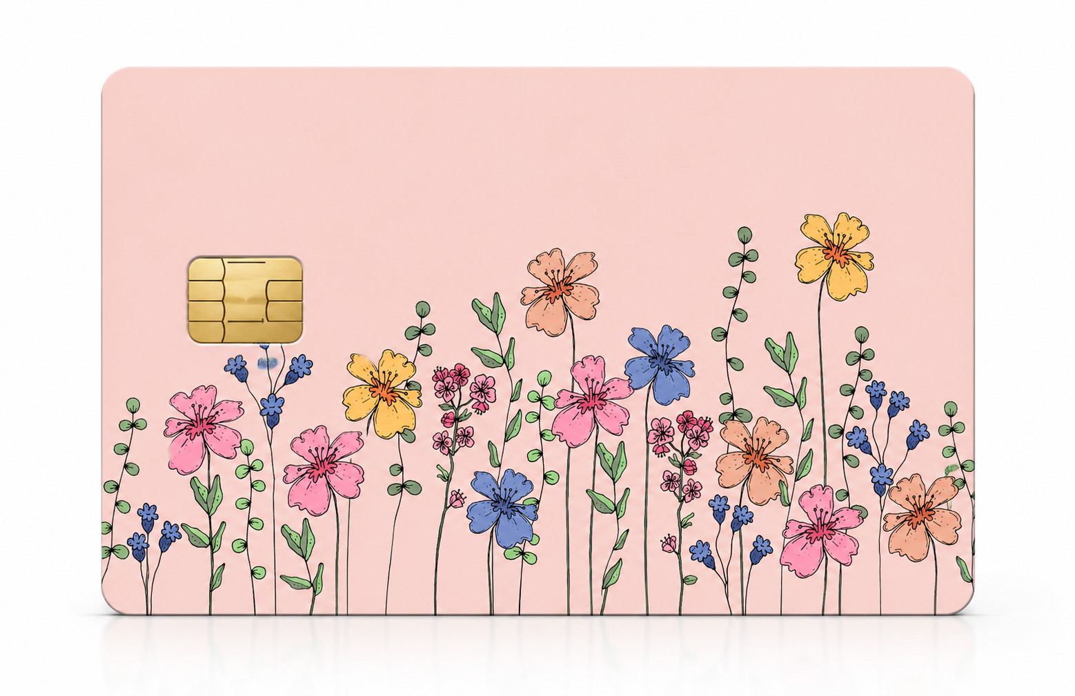 Pink Blue Floral Credit Card Skin Cottagecore Vinyl Card Wrap