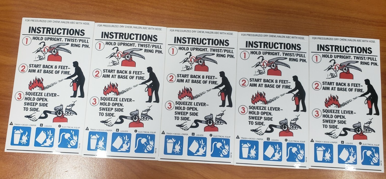 🤡🔥🧯 5 pack ABC FIRE EXTINGUISHER PICTORIAL OPERATING SIGN'S 3 X 5 1/4 🤡🔥🧯