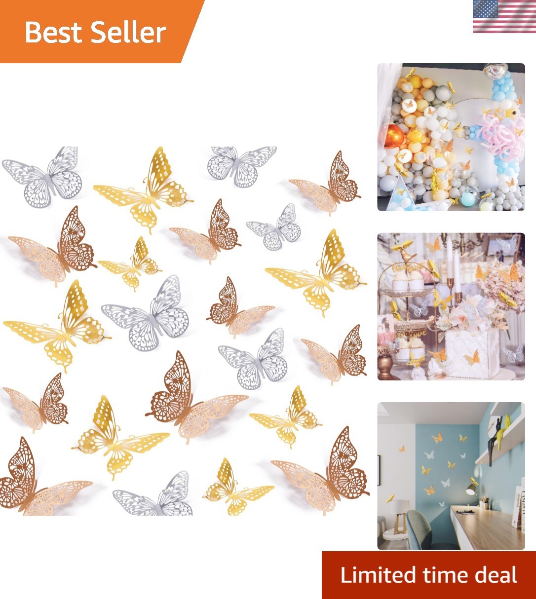 72 Pc 3D Metallic Butterfly Wall Decor – Elegant Removable Stickers | Kids Room