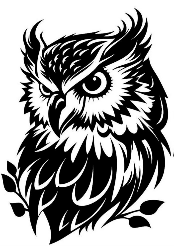 Owl on Branch One 6" Black Vinyl Decal Car Truck Camper Mailbox laptop Tablet