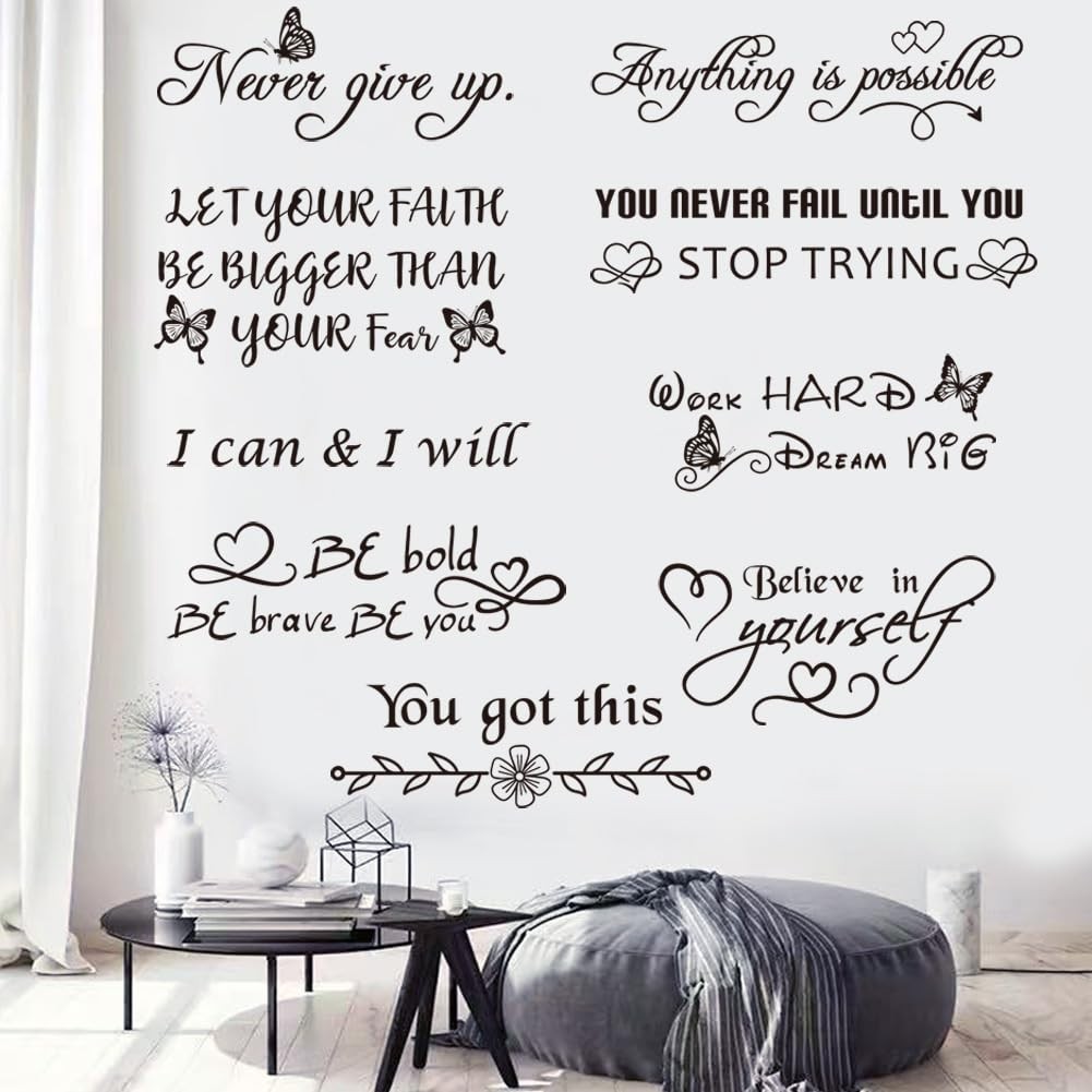 9PCS Vinyl Wall Quotes Decals Inspirational Wall Stickers Peel and Stick Moti…