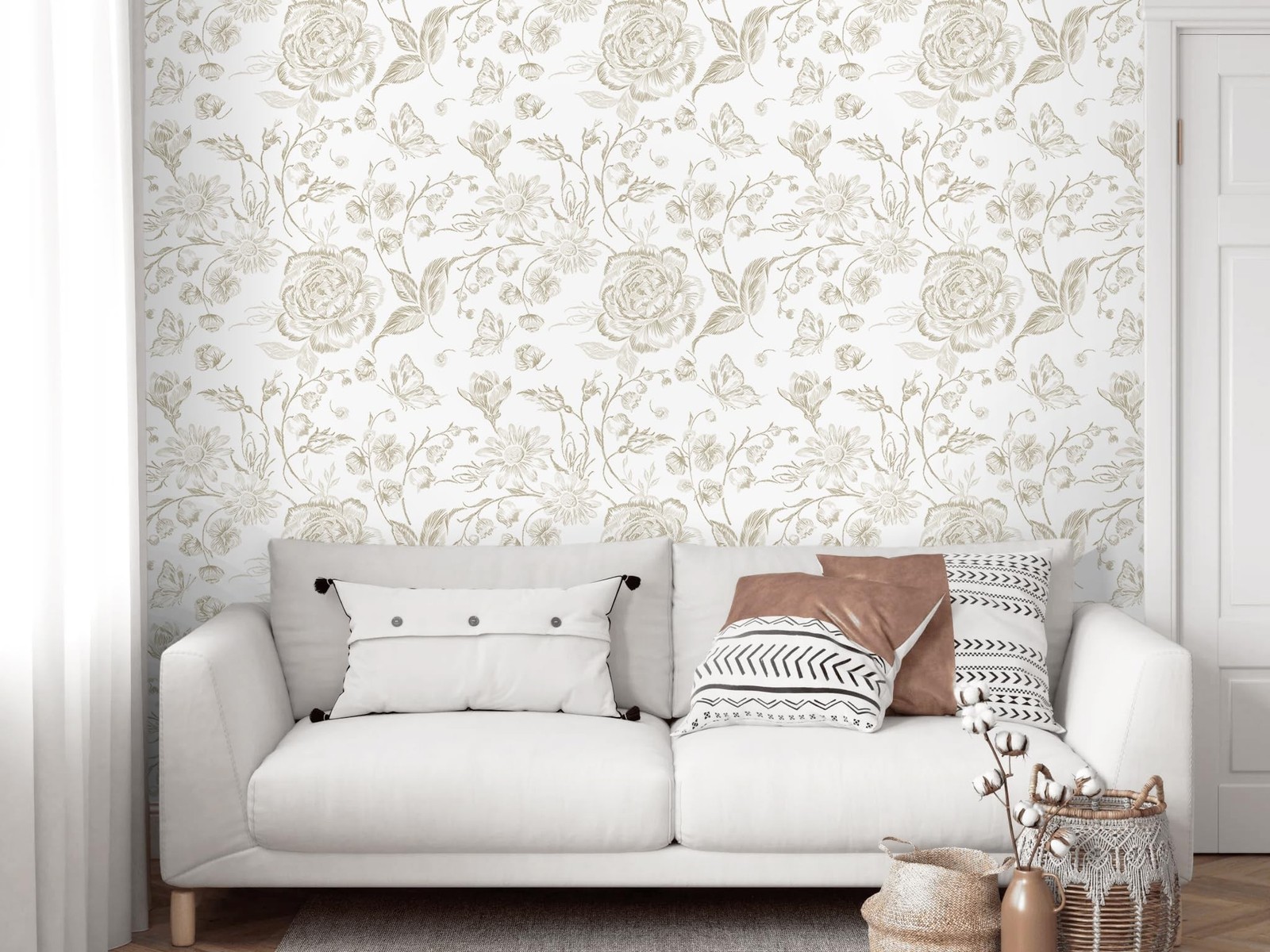 Floral Peel and Stick Wallpaper Boho Beige Contact Paper Neutral Farmhouse Vi…