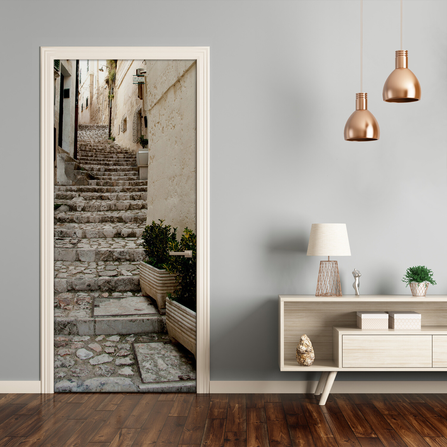 Self adhesive Door wrap removable Peel & Stick Architecture A charming street