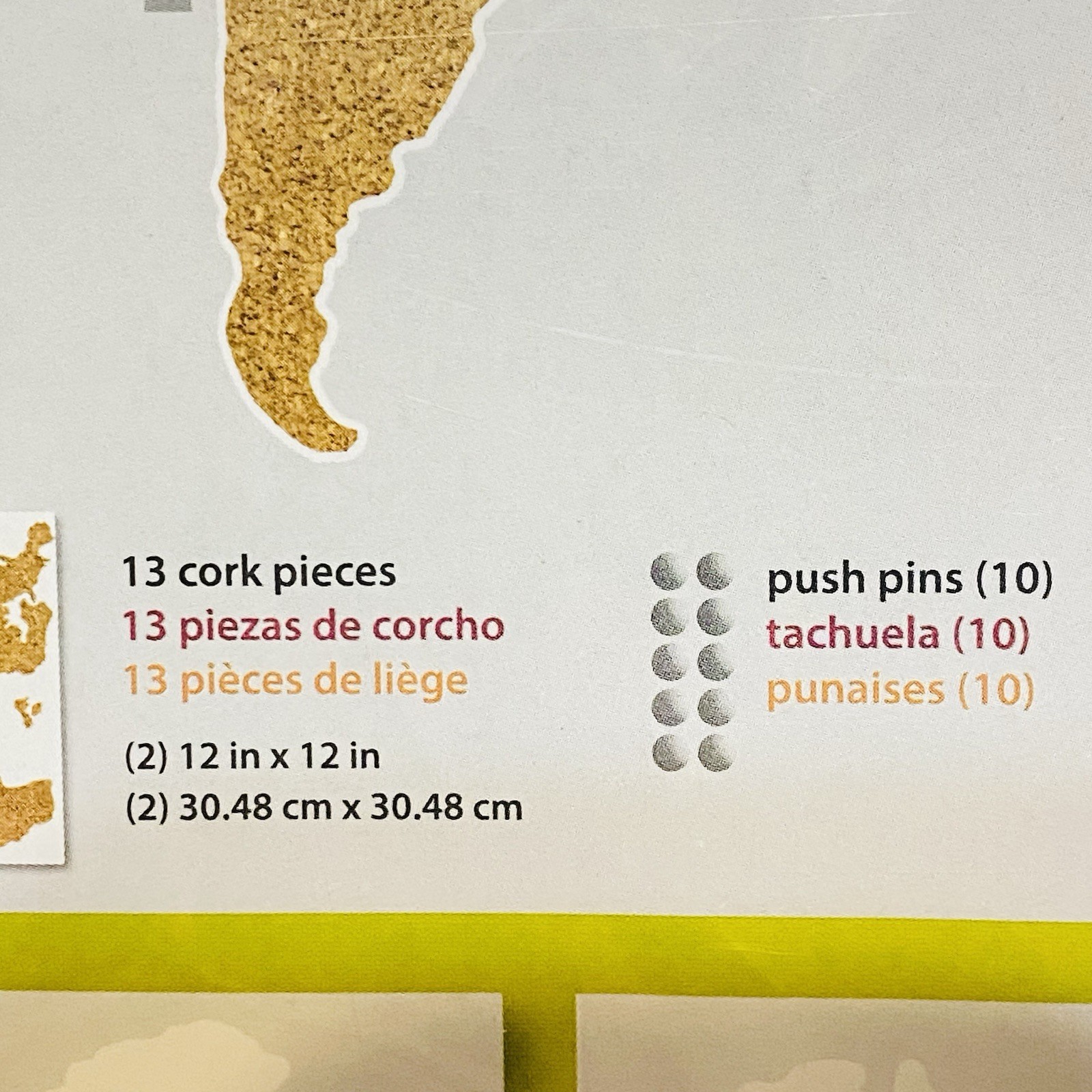 Wall Pops! Cork World Map Pinboard Peel & Stick Push Pin Class Room Office Dorm