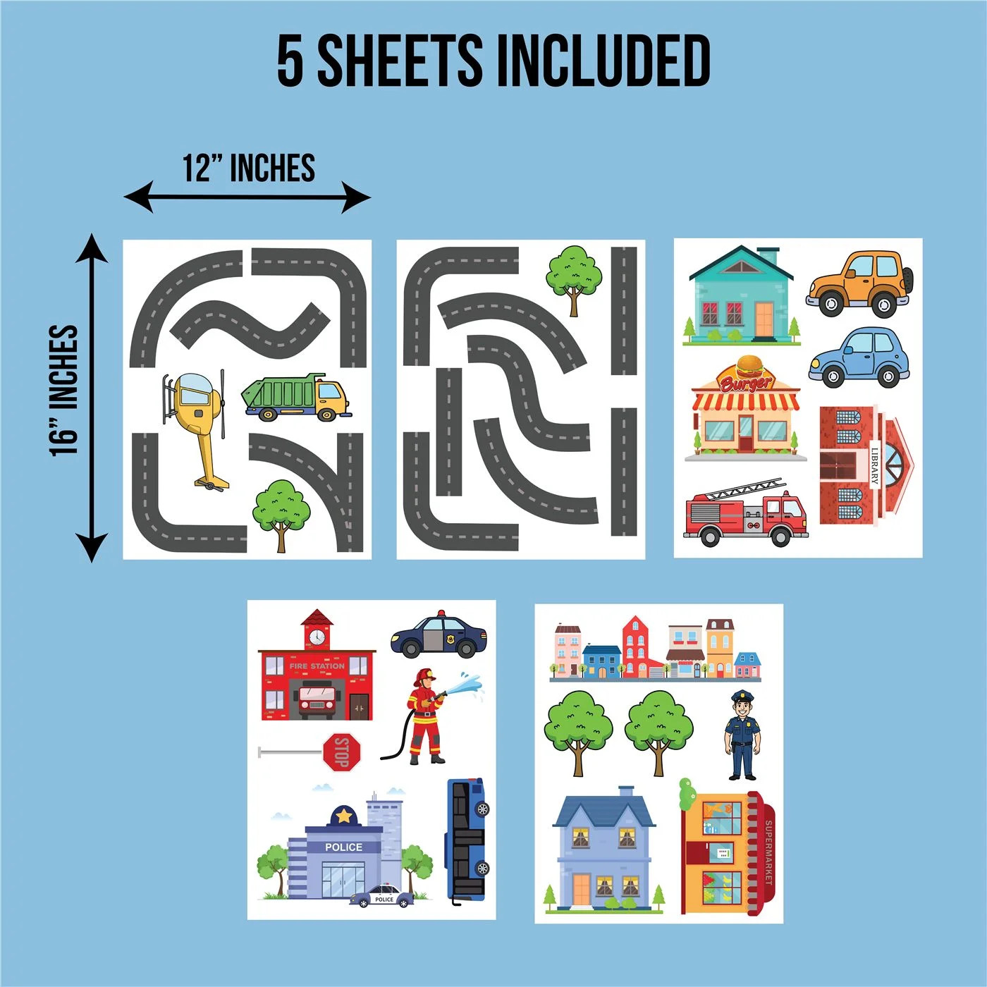 Road & Town Window Cling Set 35 Pc Cars Trucks Kids Static Clings Playroom
