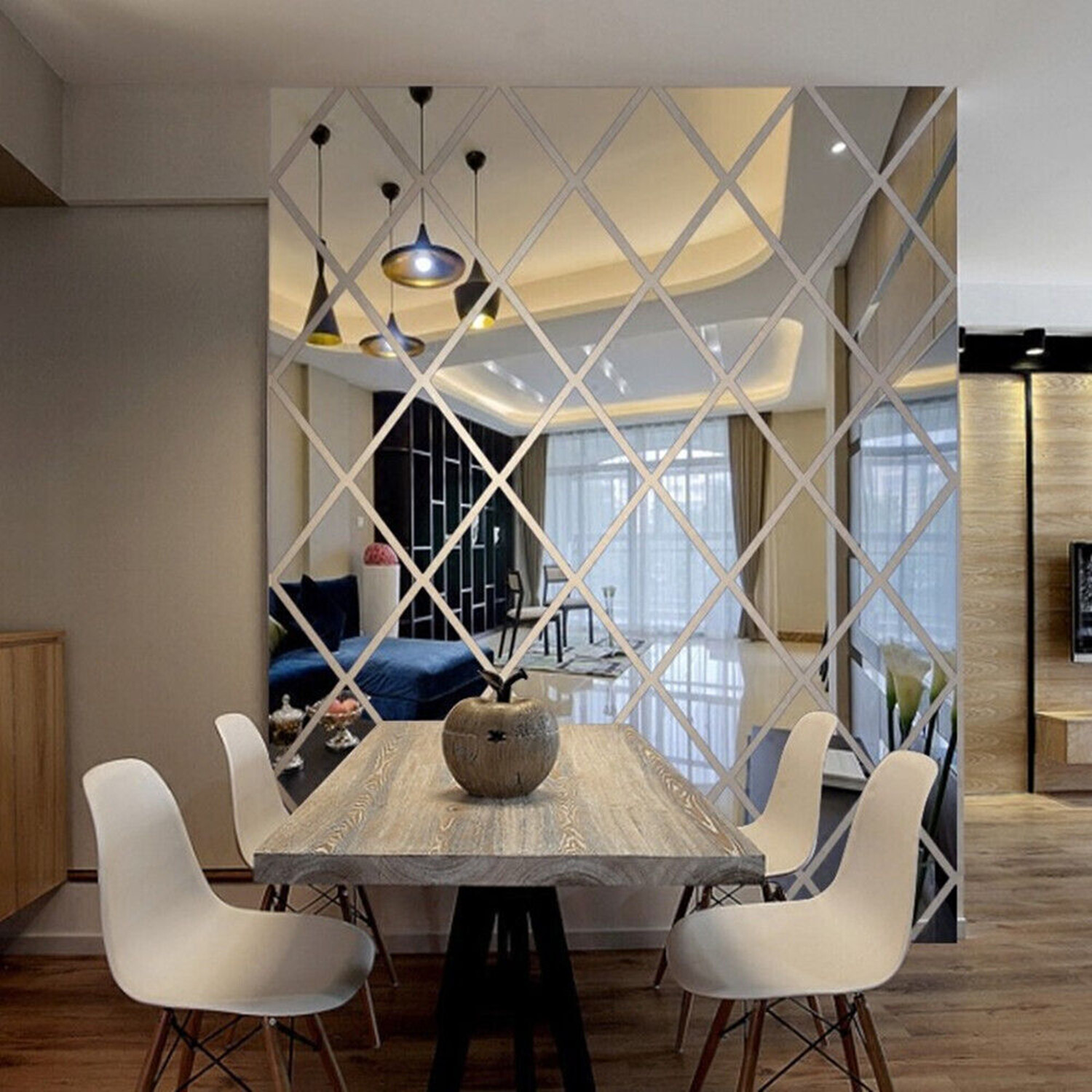 39 x 39in 3D Mirror Art Wall Sticker Diamonds Acrylic Mural Decal Home Decor