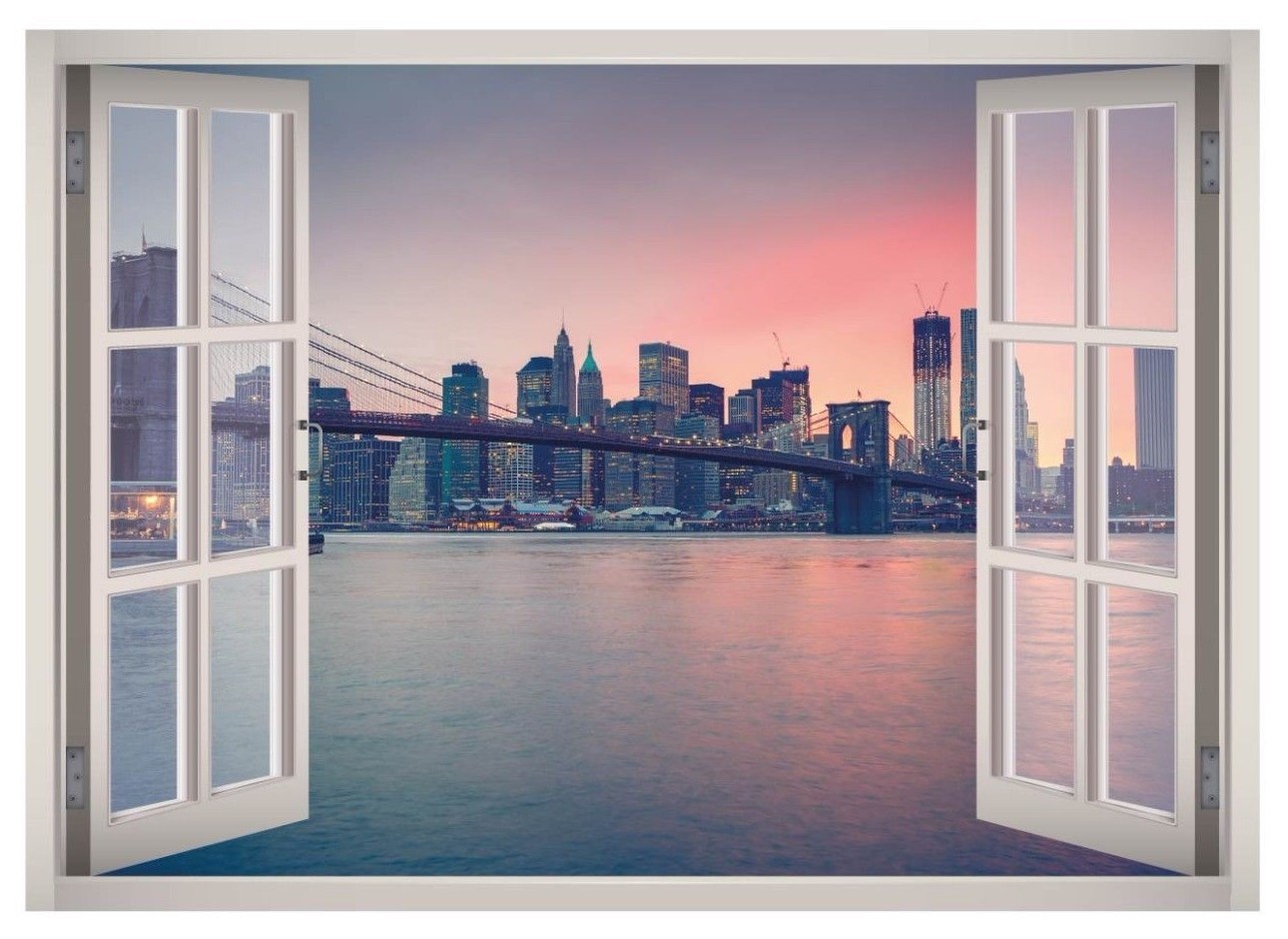 Brooklyn Bridge Window 3D Wall Decal Art Mural Home Decor Canvas Vinyl W30