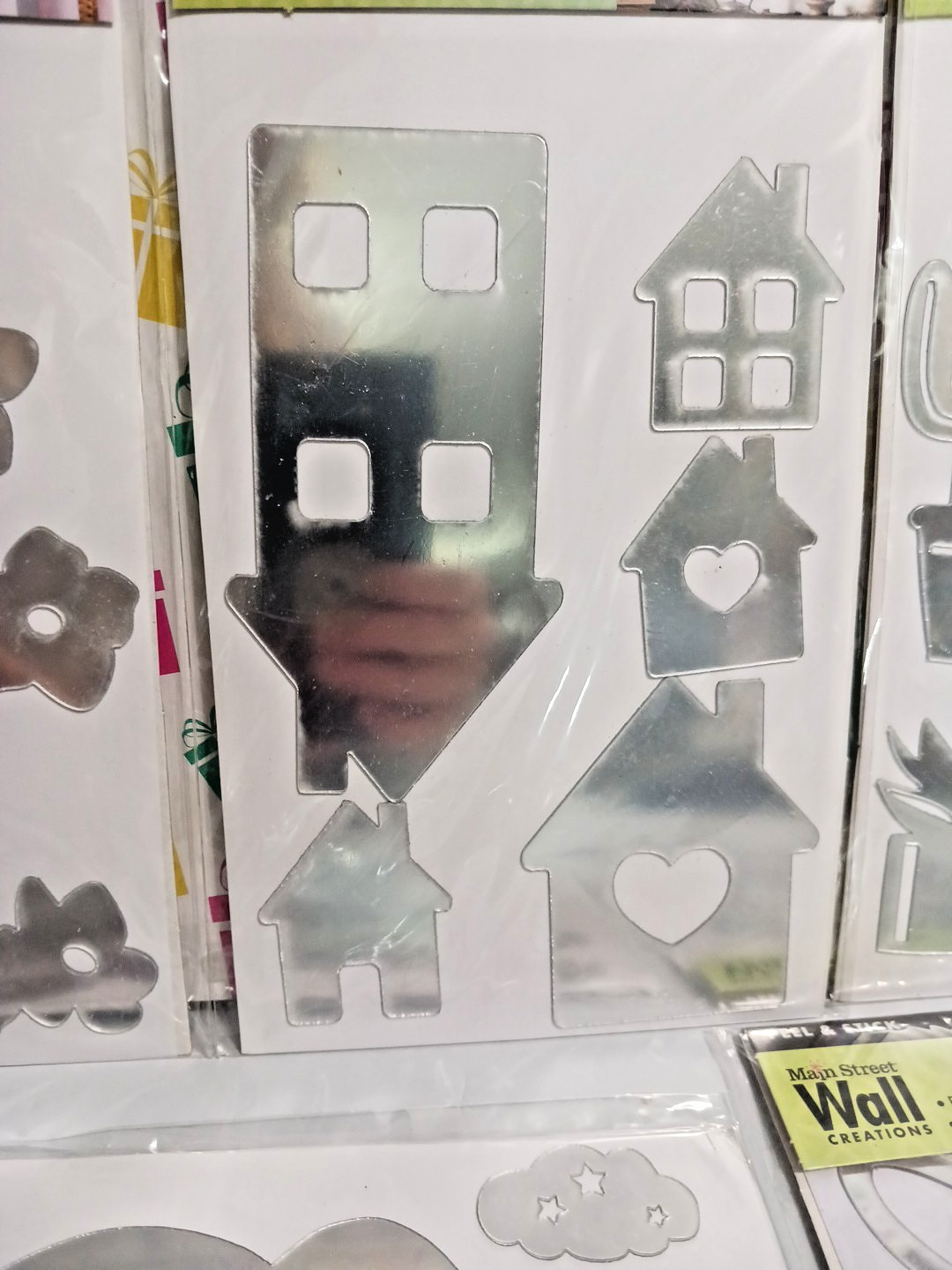 Mirror Stickers peel & stick mirrors. Bird, flowers, house, cactus plants, cloud