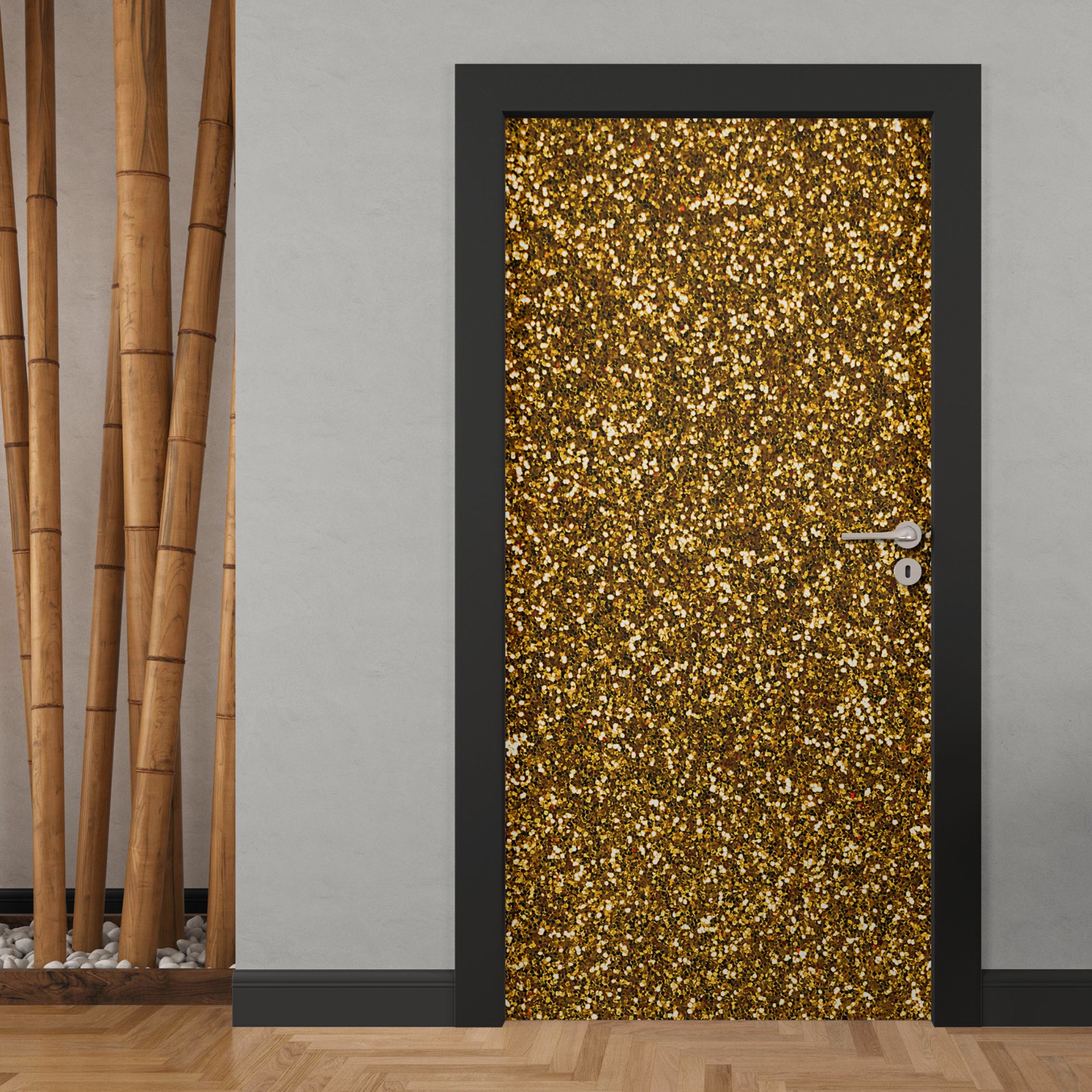 Golden Pattern Door Mural, Laminated Gold Sticker Wrap, Peel'n'Stick. 1 Piece