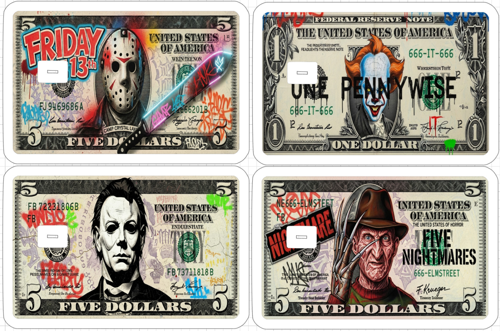 Horror Movie Killer Money ATM Debit Credit Sticker Skin Halloween Freddy Jason