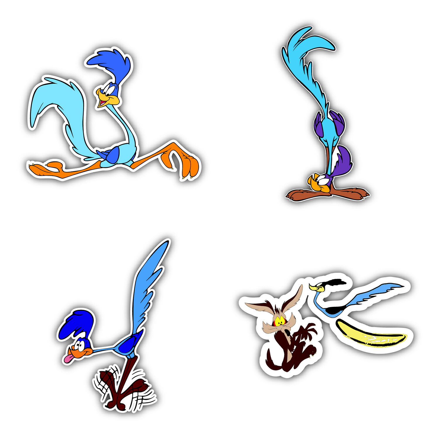 Roadrunner Cartoon Set Of 4 Vinyl Sticker Decal – 5" longer side ID:2