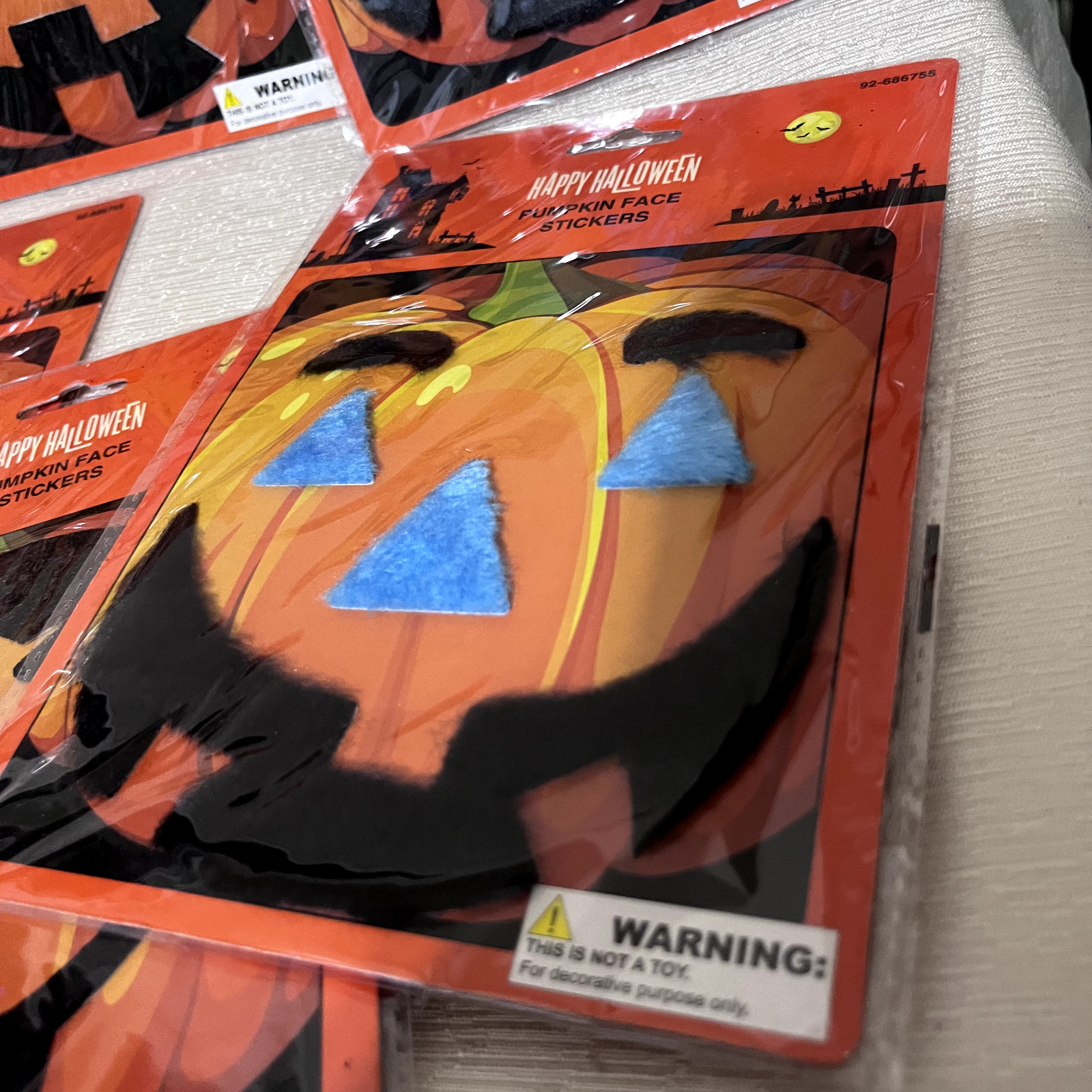 8 packs Pumpkin Face Stickers Halloween Décor Jack-o-Lantern flocked New lot